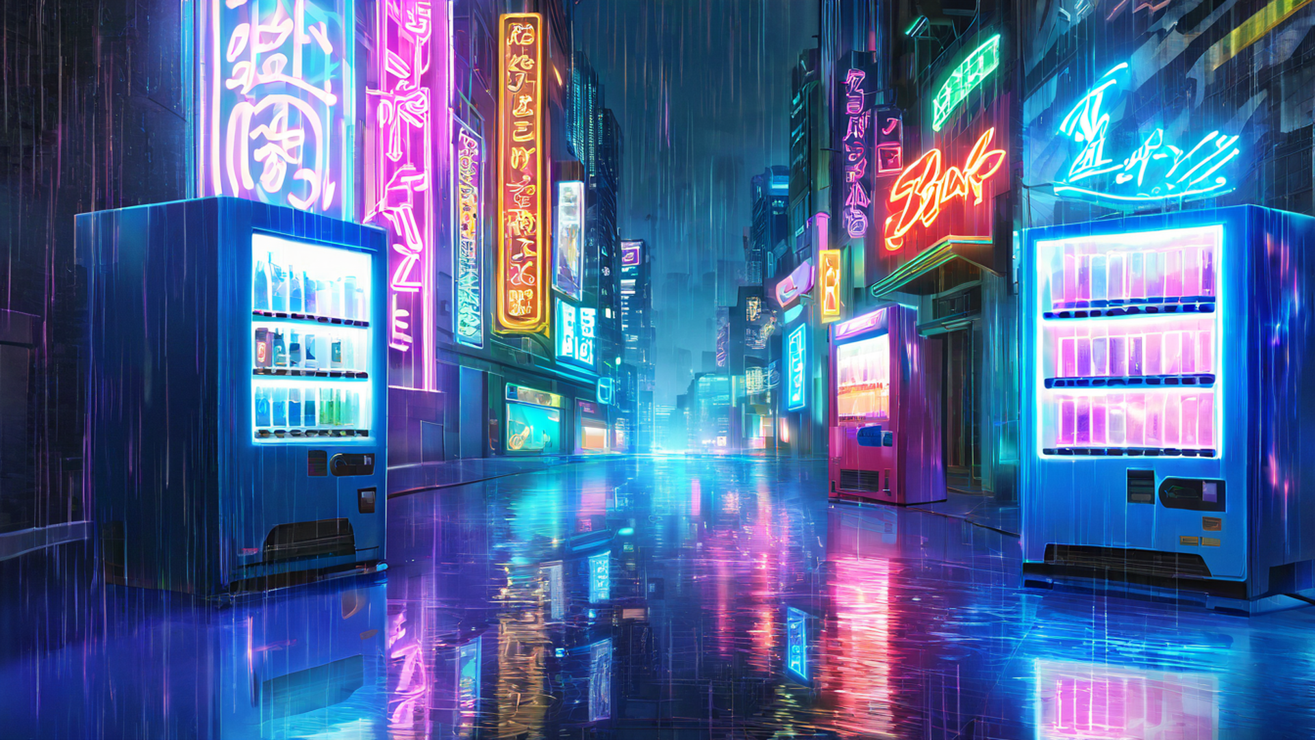 cyberpunk neon rain lofi wallpaper