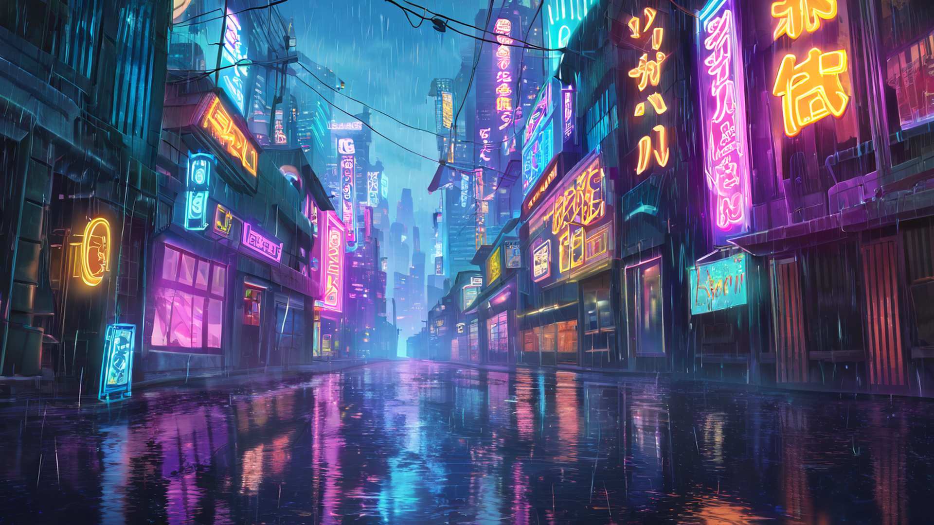 cyberpunk neon rain lofi wallpaper