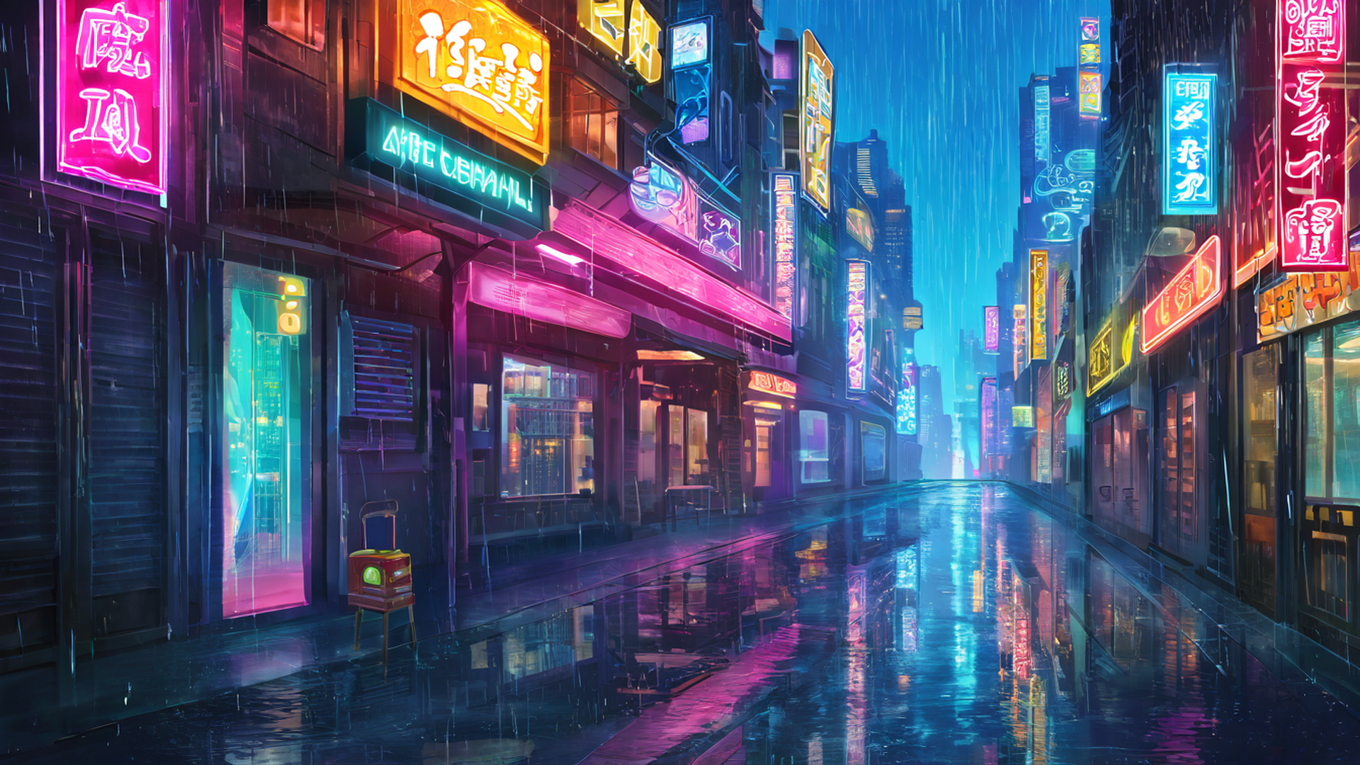 cyberpunk neon rain lofi wallpaper