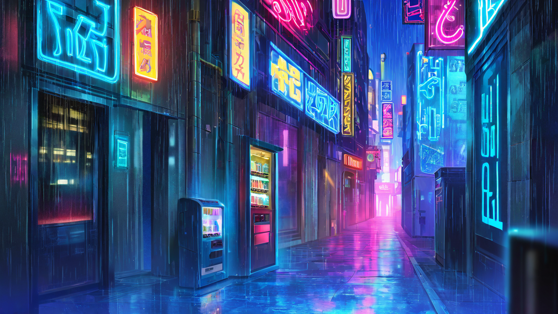 cyberpunk neon rain lofi wallpaper