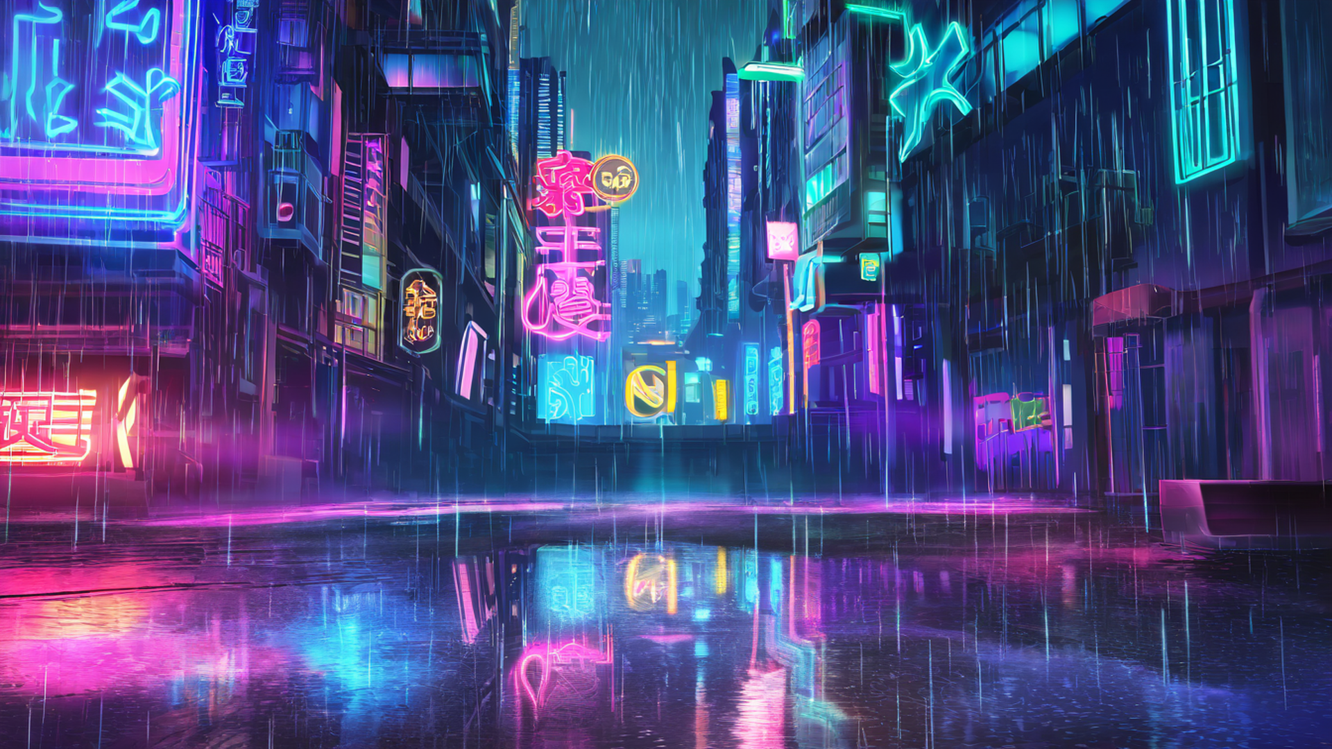 cyberpunk neon rain lofi wallpaper