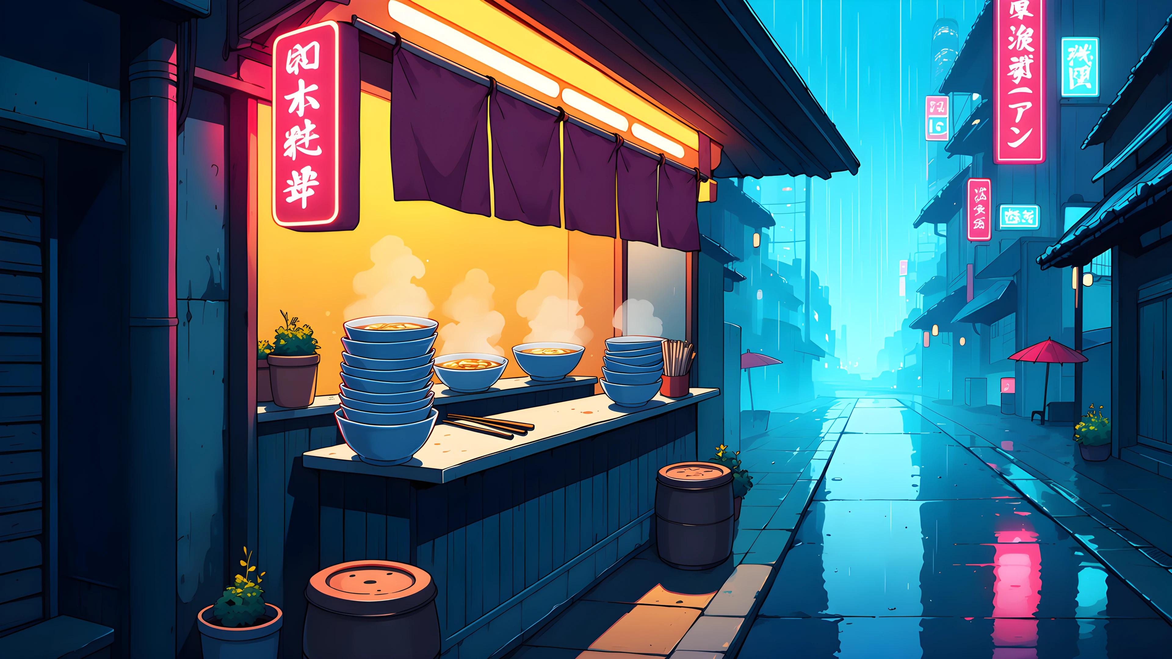 Cyberpunk Ramen Stall variant — Japanese aesthetic lofi wallpaper HD 4K Ultrawide