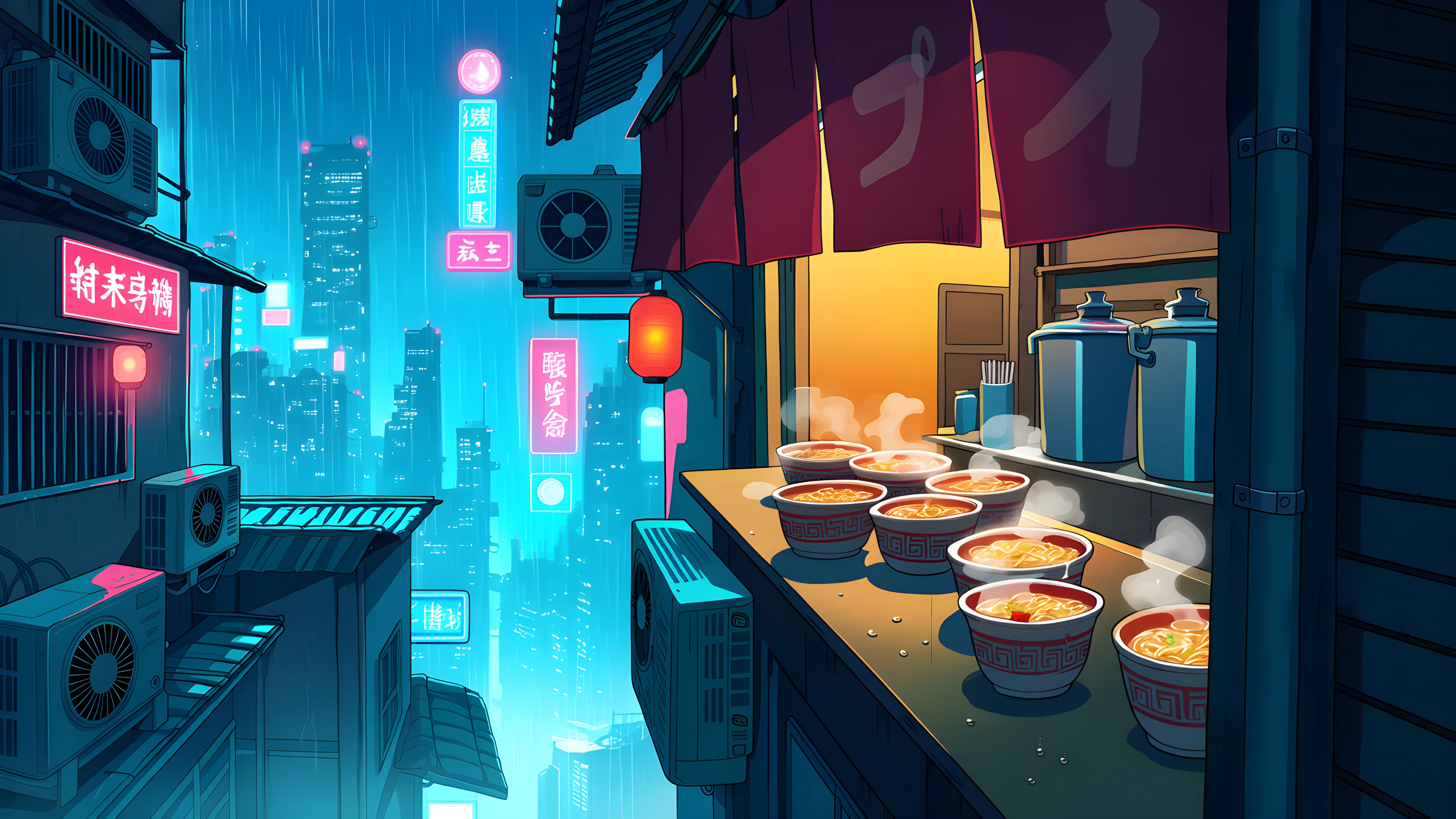 Cyberpunk Ramen Stall lofi wallpaper