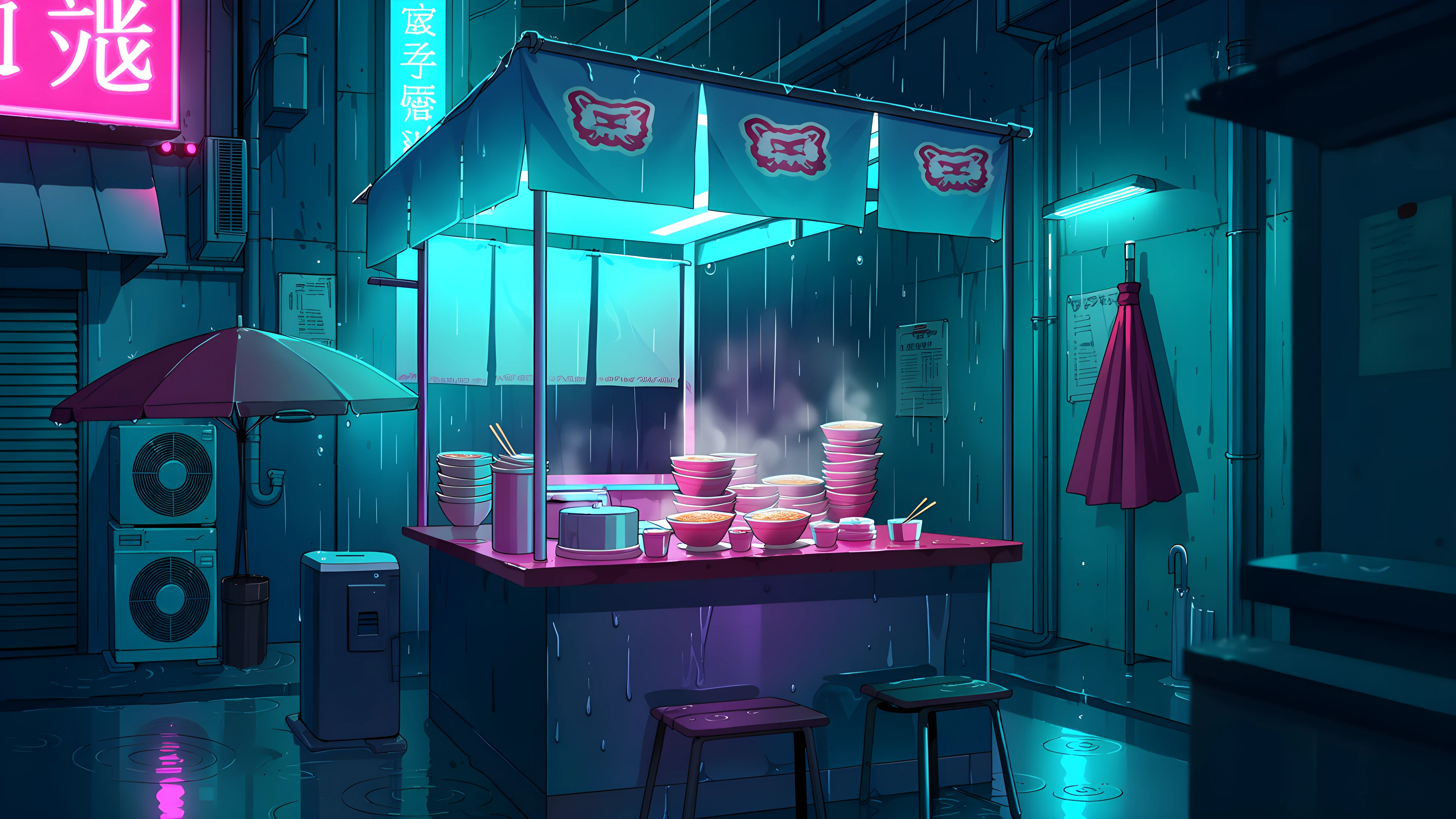 Cyberpunk Ramen Stall variant — Japanese aesthetic lofi wallpaper HD 4K Ultrawide