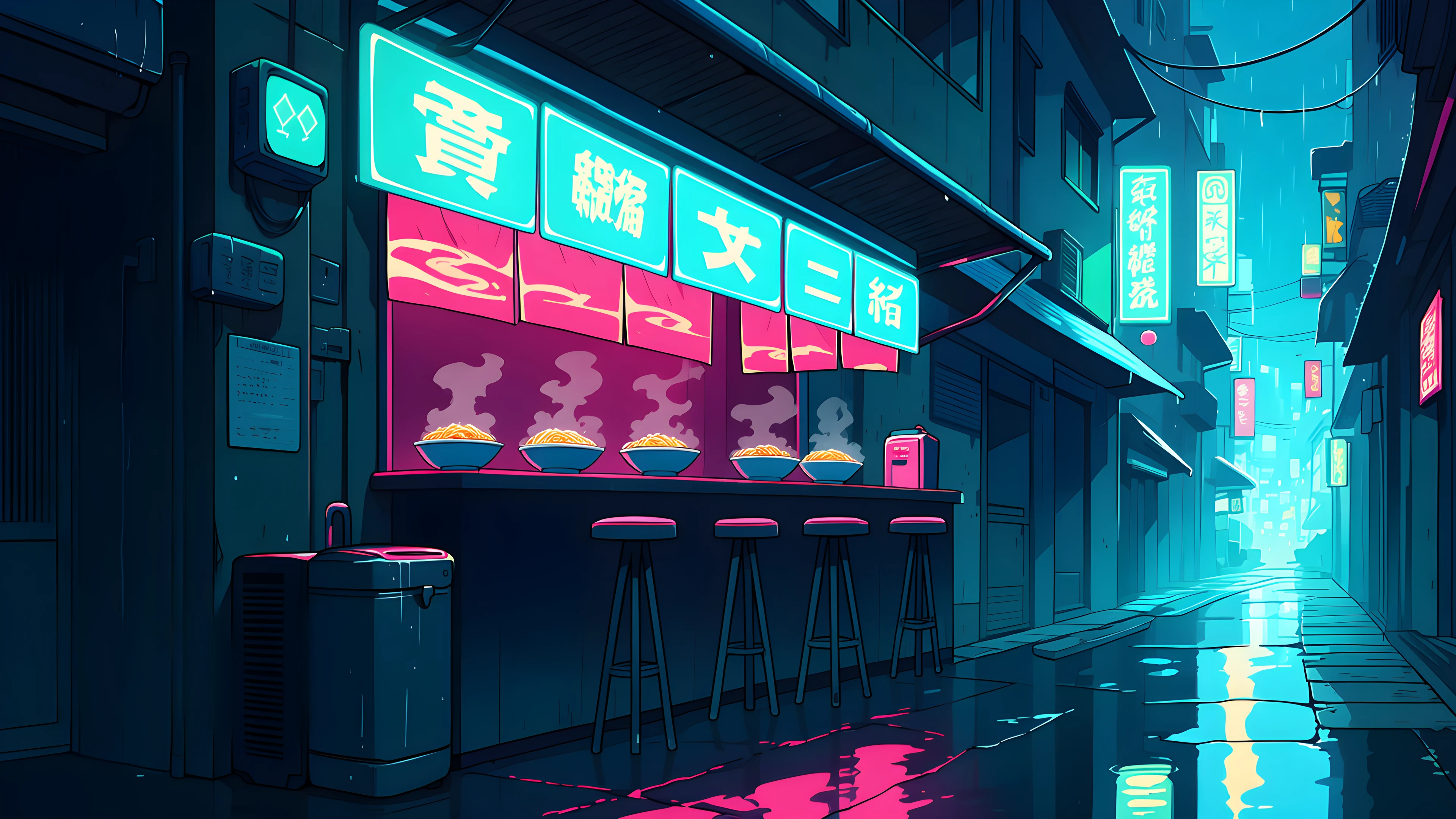 Cyberpunk Ramen Stall variant — Japanese aesthetic lofi wallpaper HD 4K Ultrawide