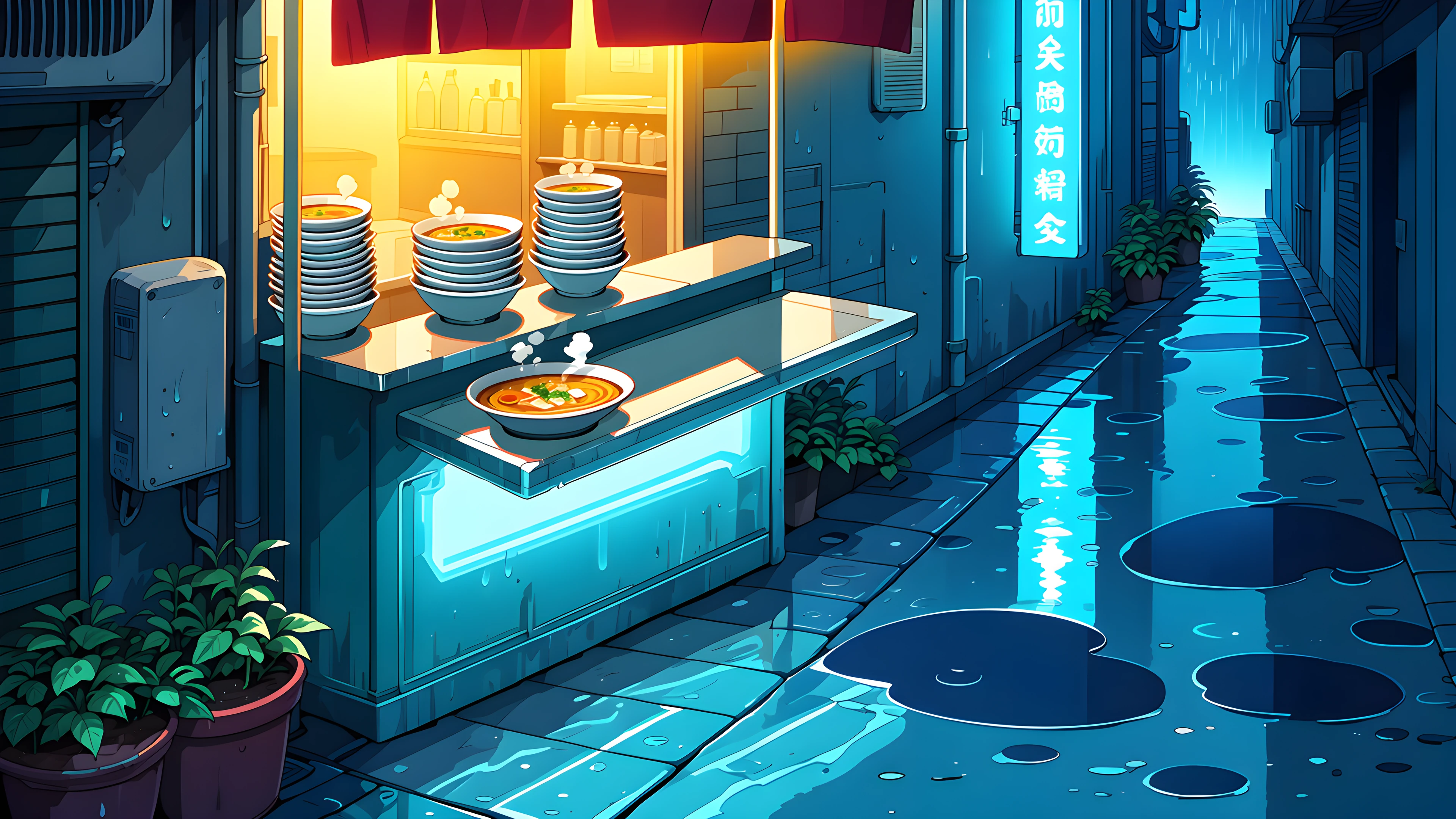 Cyberpunk Ramen Stall variant — Japanese aesthetic lofi wallpaper HD 4K Ultrawide