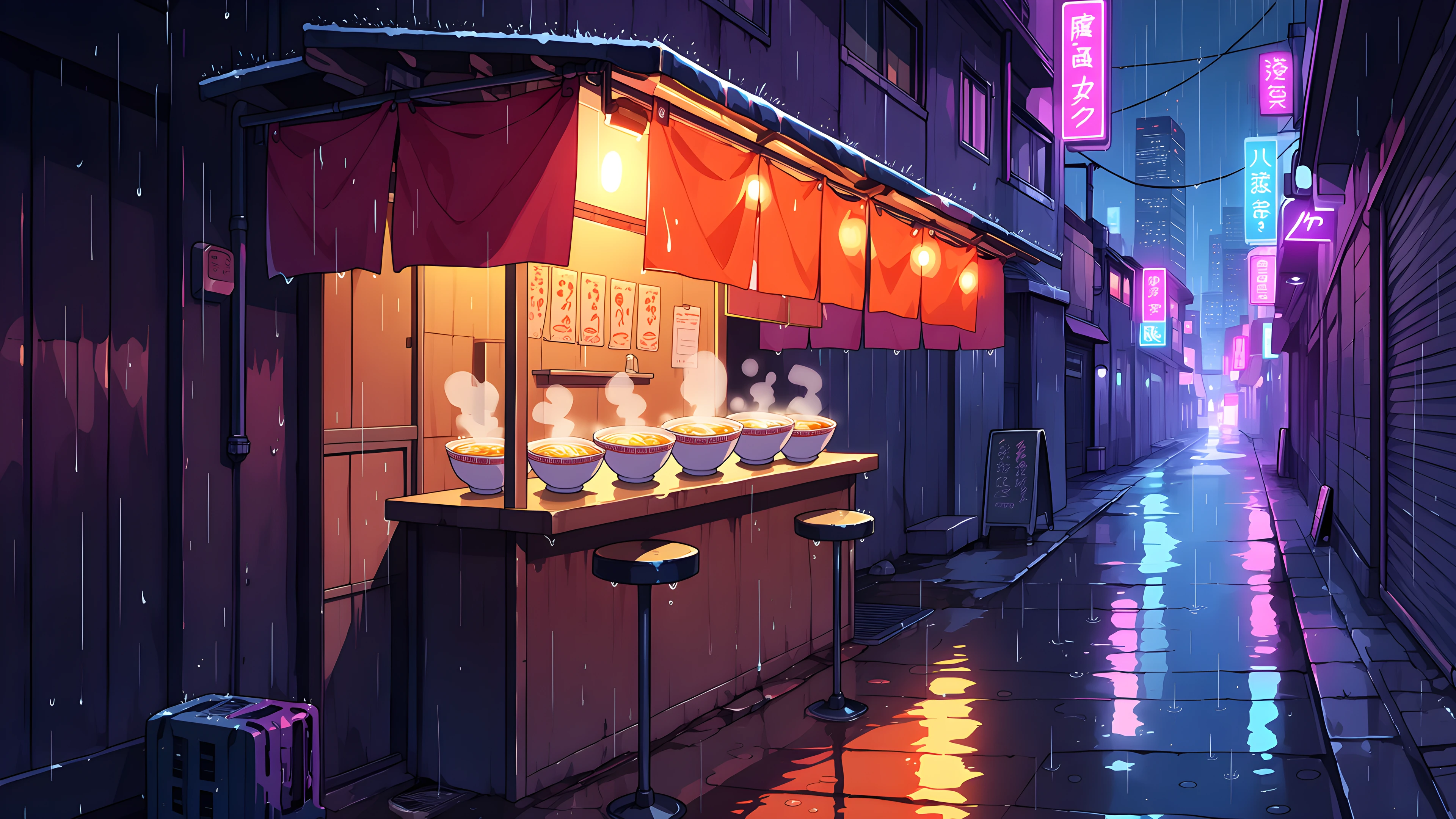 Cyberpunk Ramen Stall lofi wallpaper