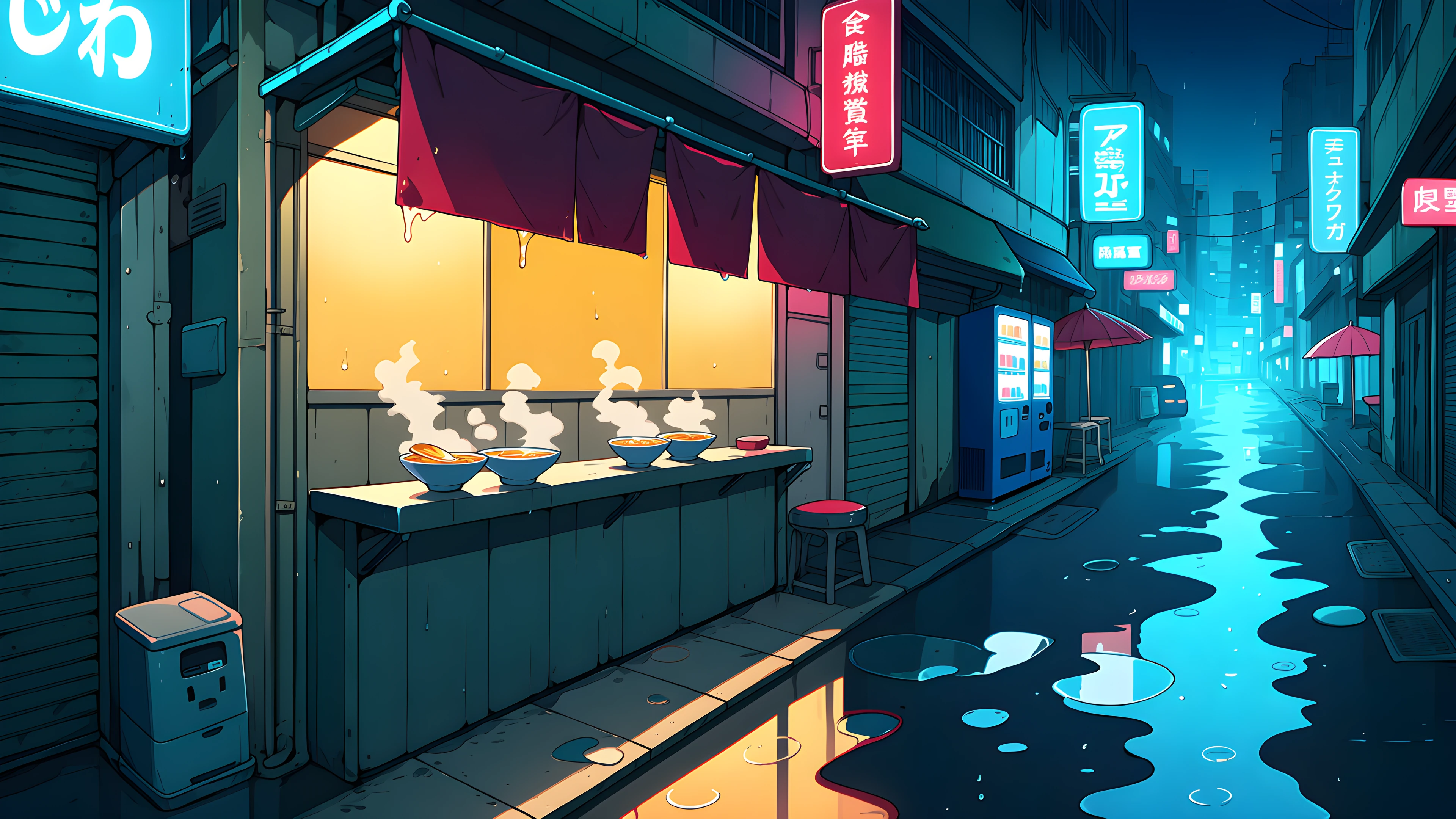 Cyberpunk Ramen Stall variant — Japanese aesthetic lofi wallpaper HD 4K Ultrawide