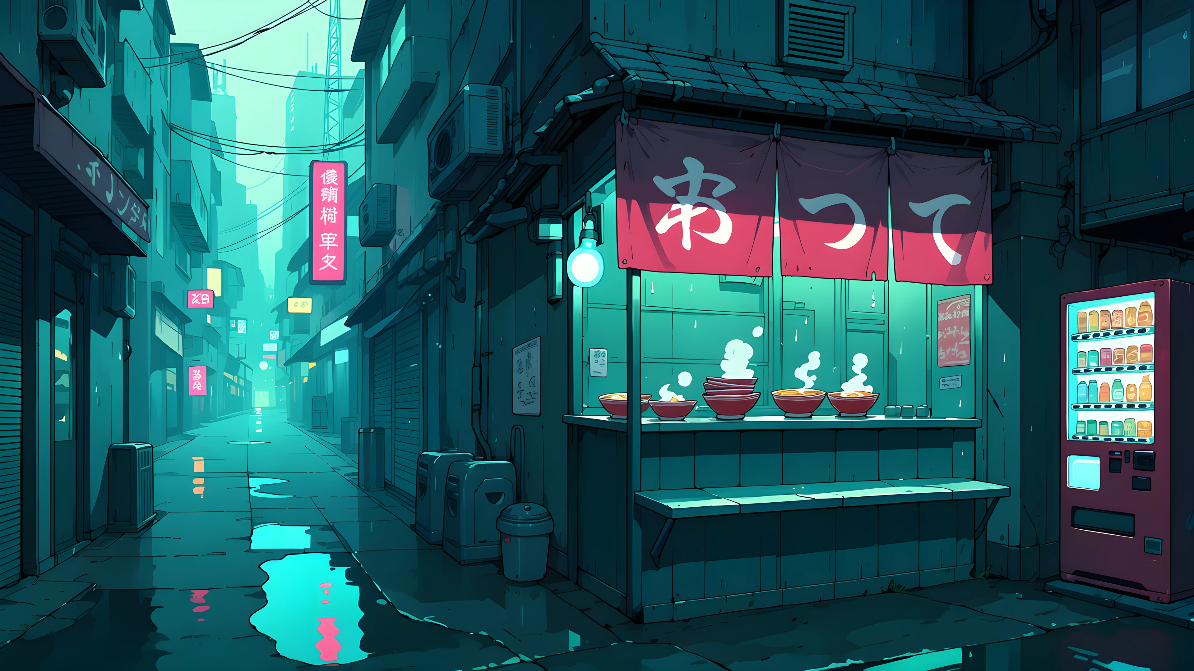 Cyberpunk Ramen Stall lofi wallpaper