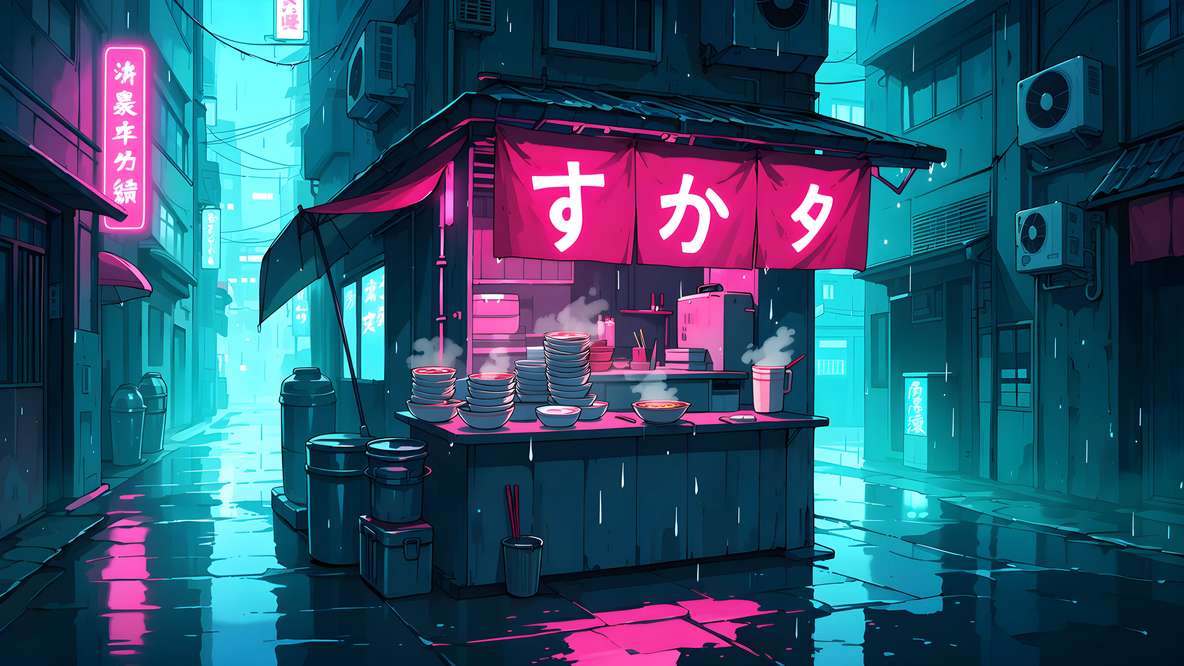 Cyberpunk Ramen Stall lofi wallpaper