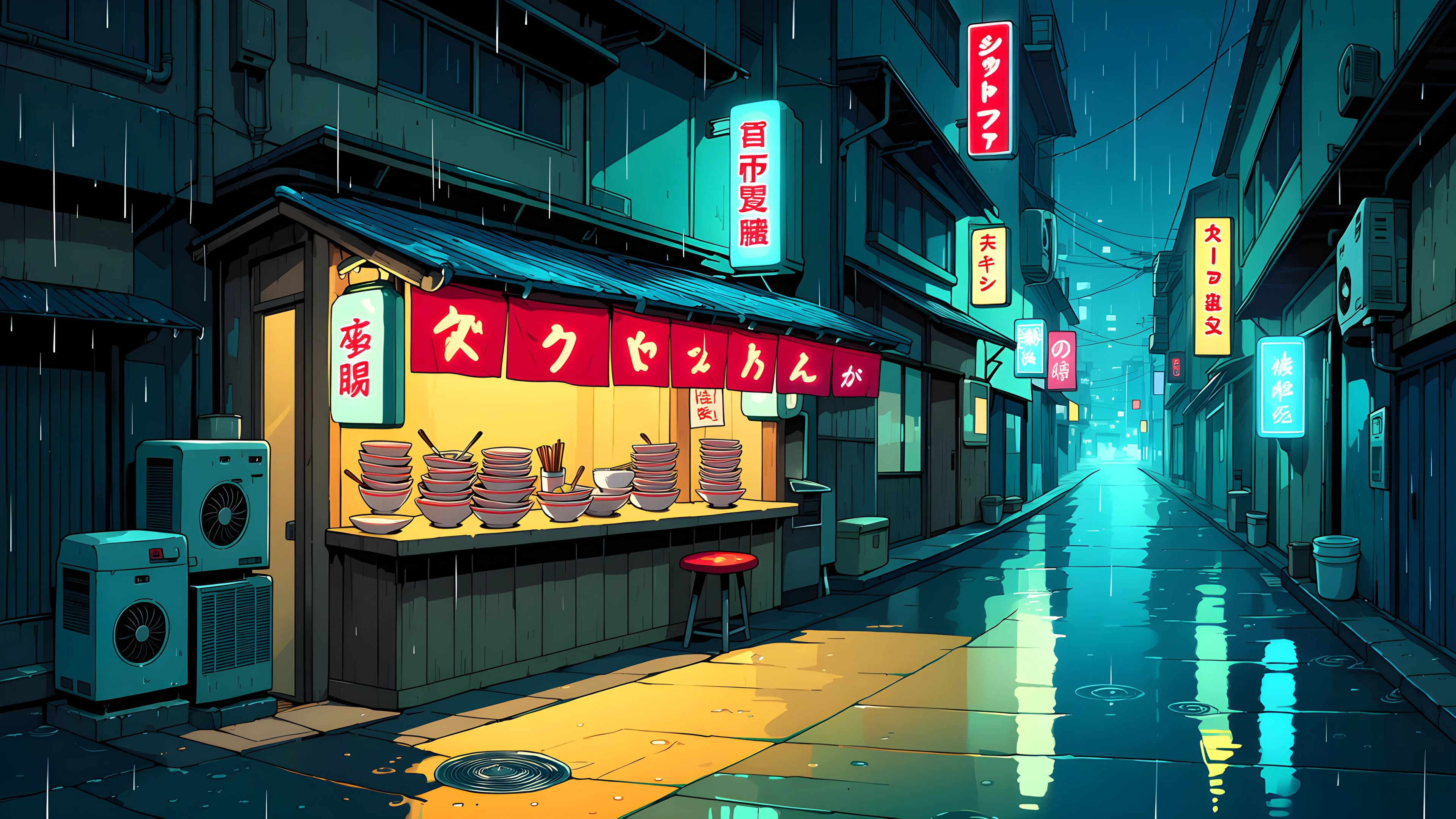 Cyberpunk Ramen Stall variant — Japanese aesthetic lofi wallpaper HD 4K Ultrawide