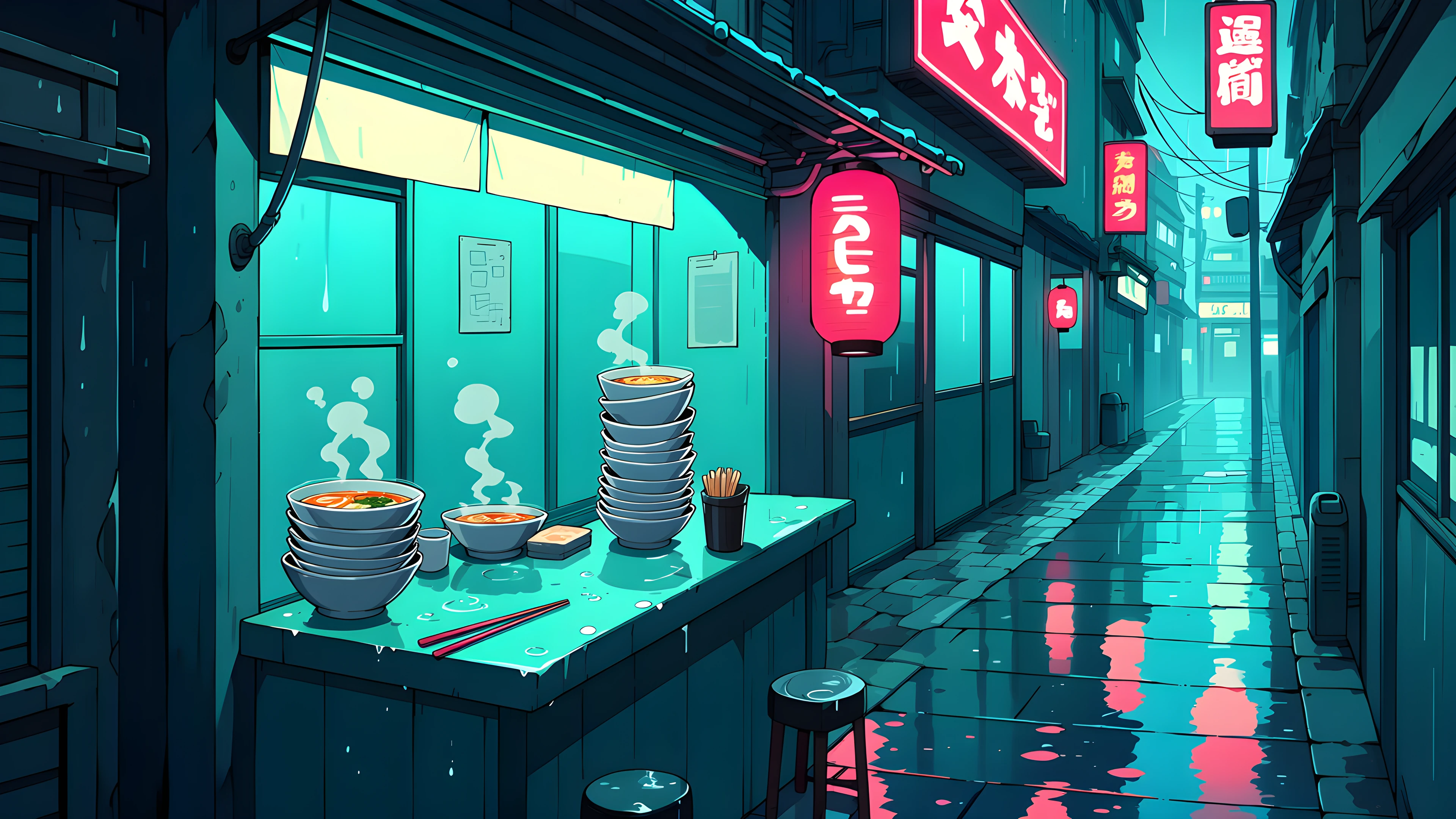Cyberpunk Ramen Stall variant — Japanese aesthetic lofi wallpaper HD 4K Ultrawide