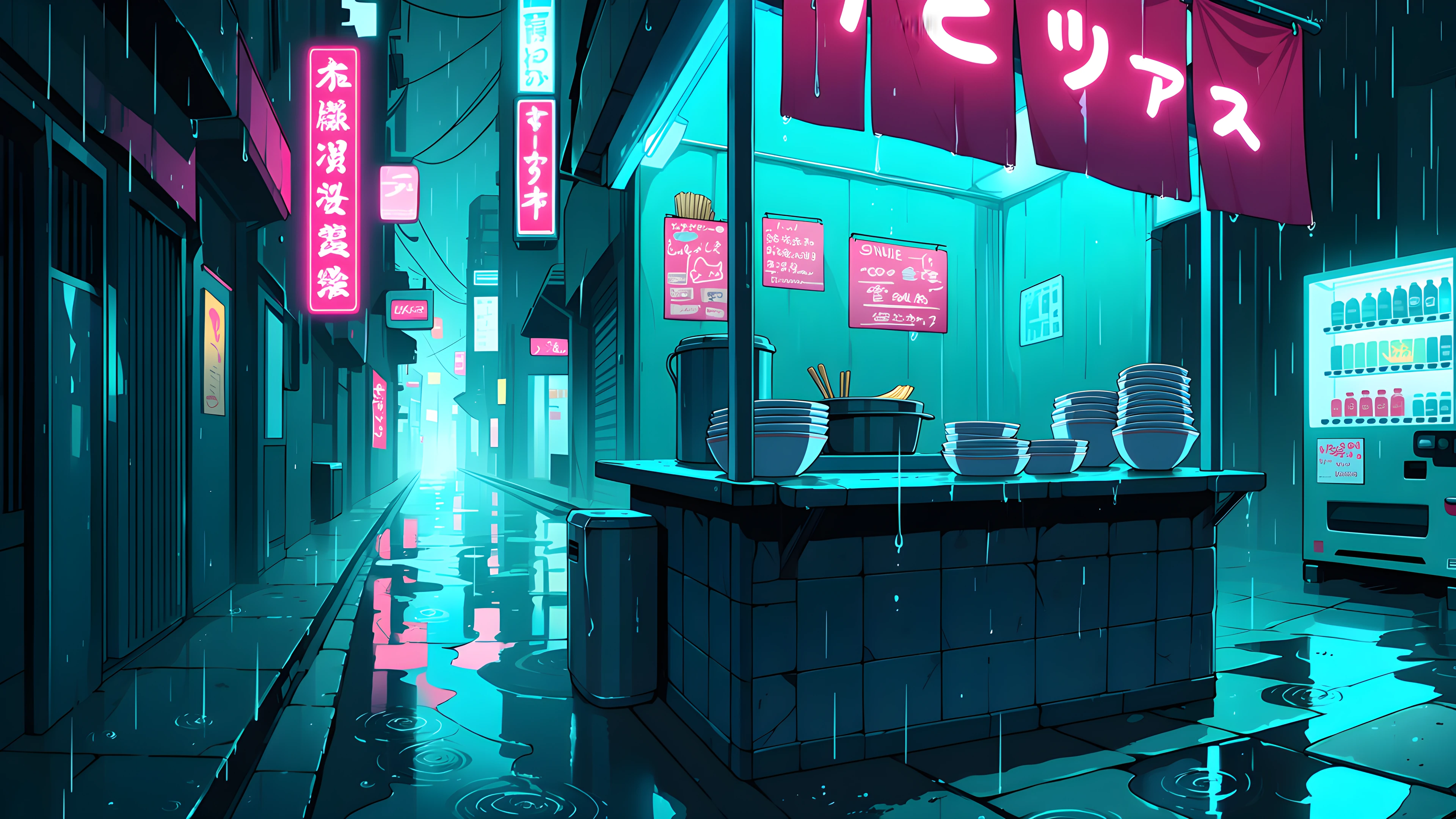 Cyberpunk Ramen Stall variant — Japanese aesthetic lofi wallpaper HD 4K Ultrawide