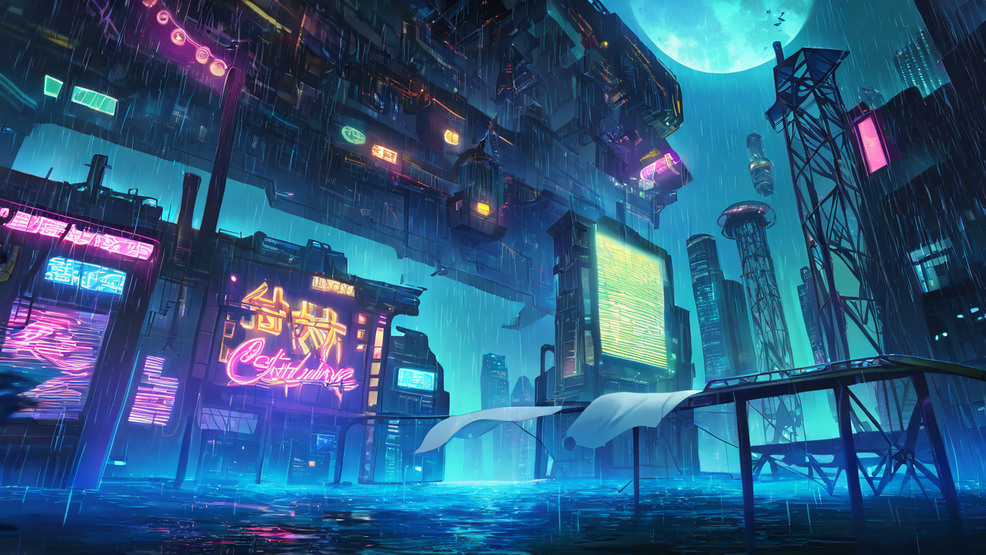 cyberpunk rooftop lofi wallpaper