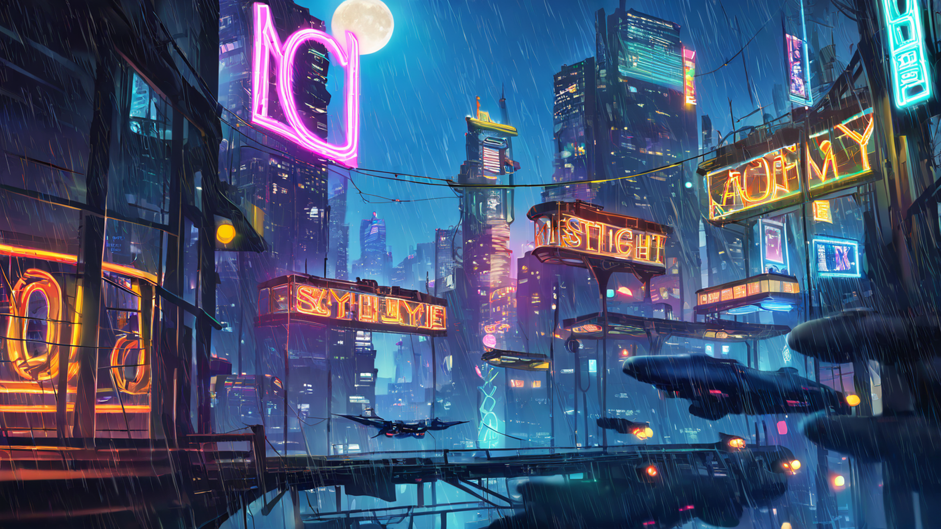 cyberpunk rooftop lofi wallpaper