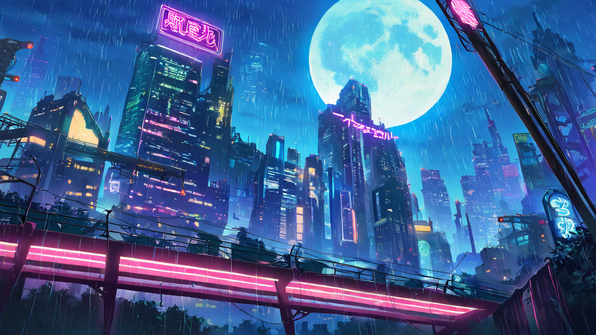 cyberpunk rooftop lofi wallpaper