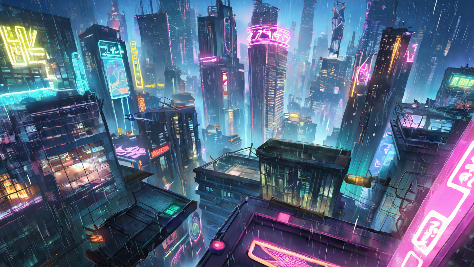 cyberpunk rooftop lofi wallpaper