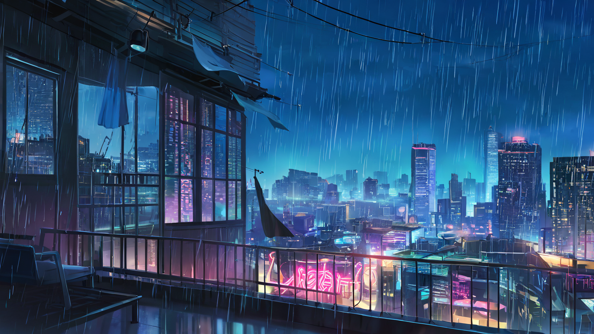 cyberpunk rooftop lofi wallpaper
