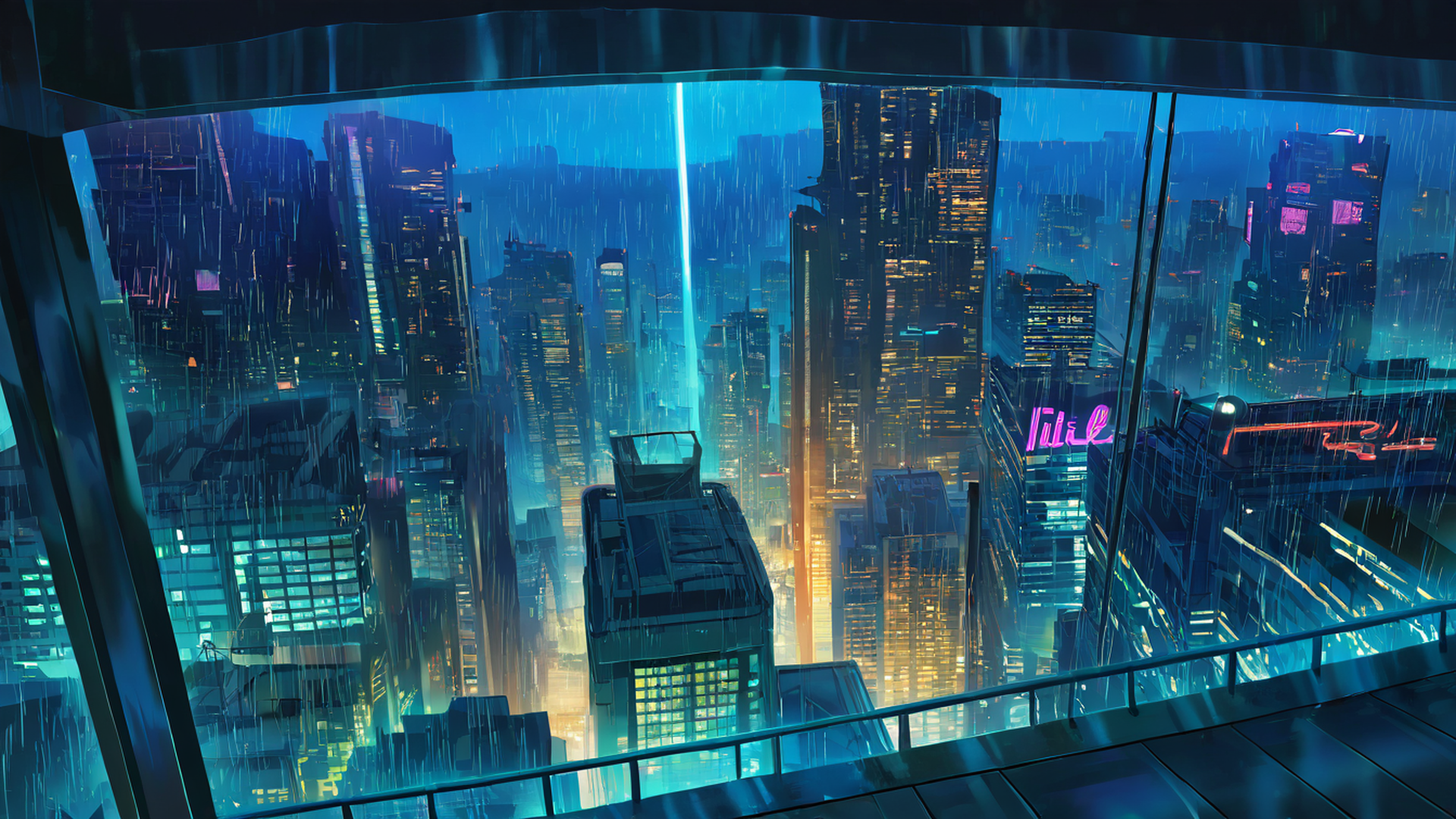 cyberpunk rooftop lofi wallpaper