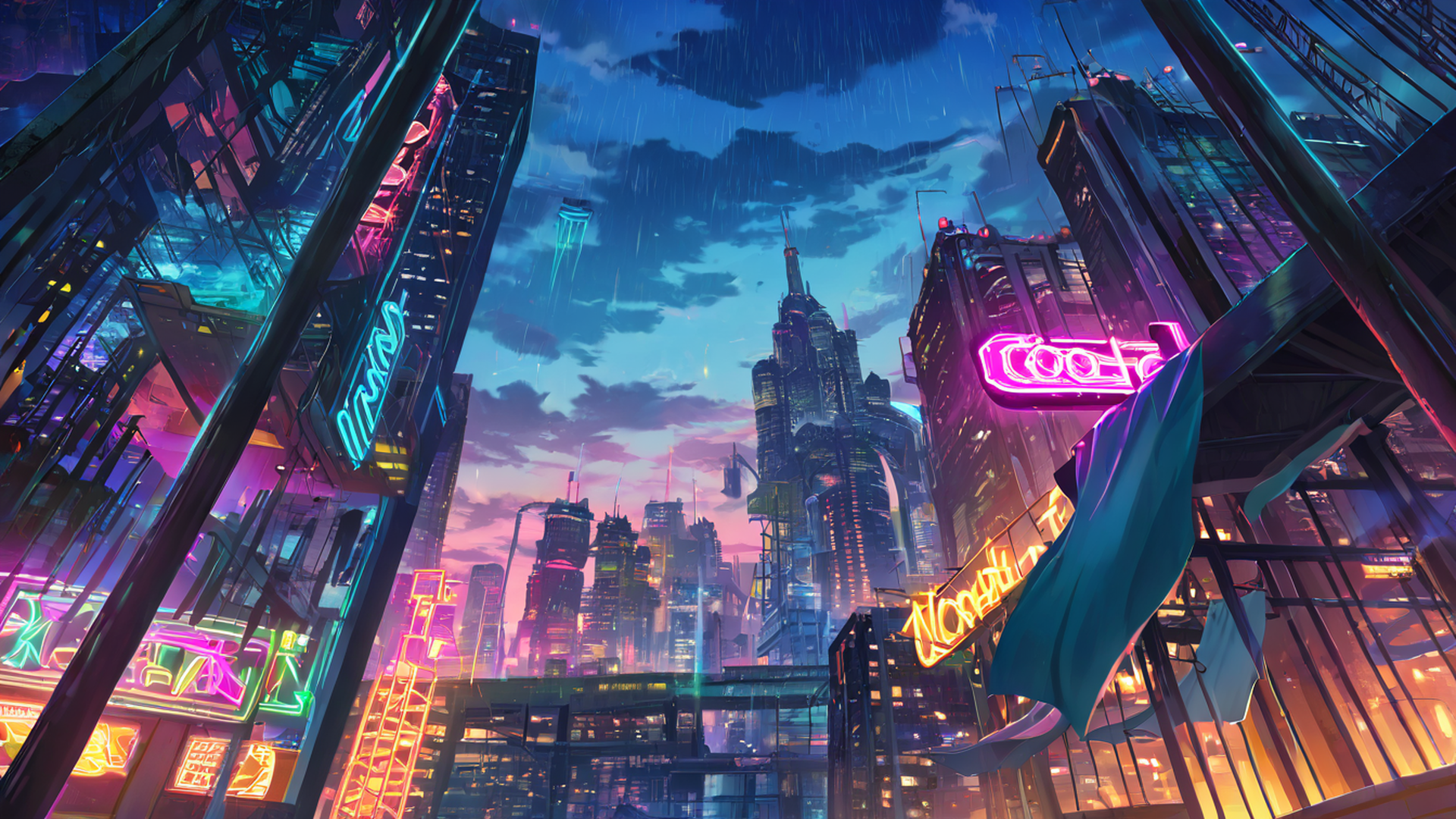 cyberpunk rooftop lofi wallpaper