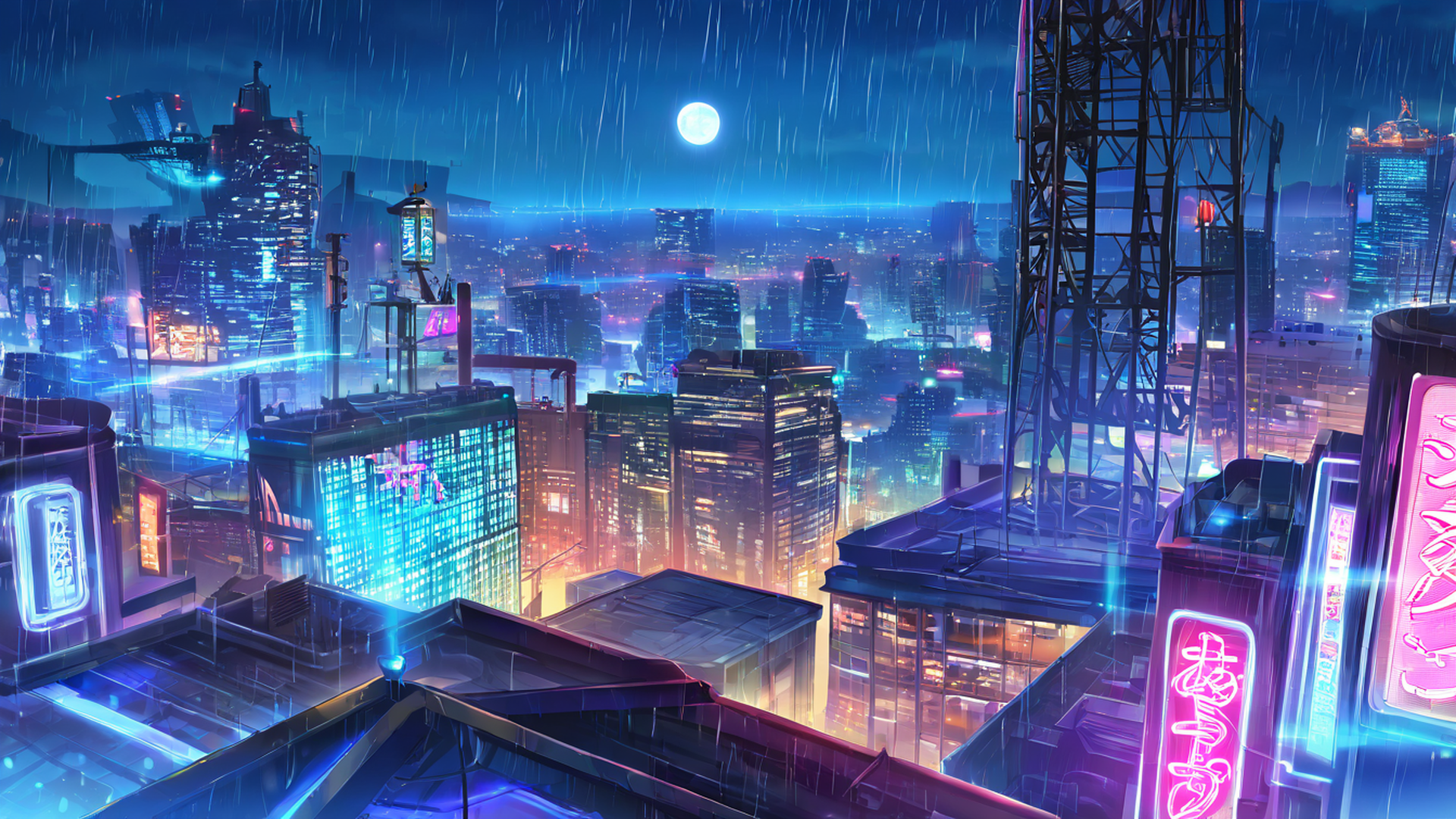 Cyberpunk Rooftop Cyberpunk Rooftop 0356637595 lofi anime wallpaper free download