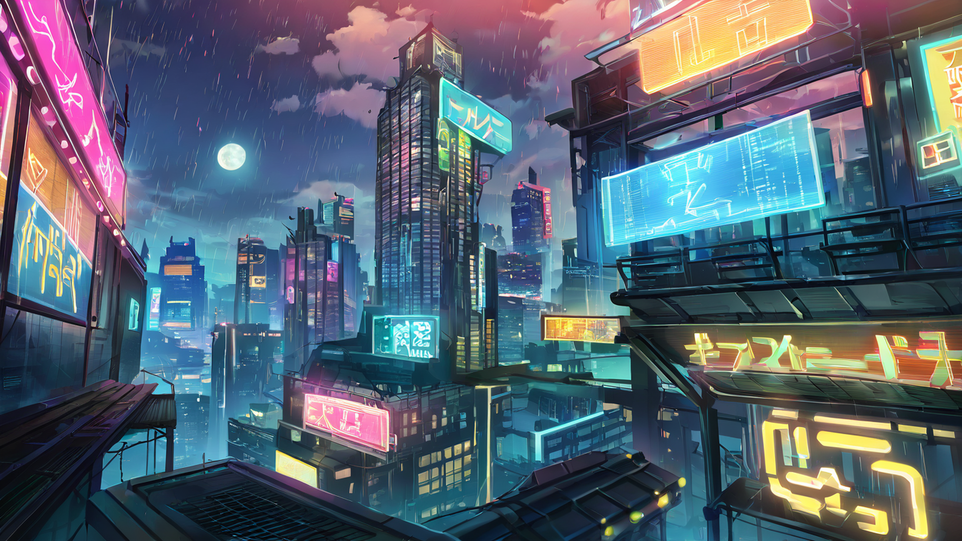 cyberpunk rooftop lofi wallpaper