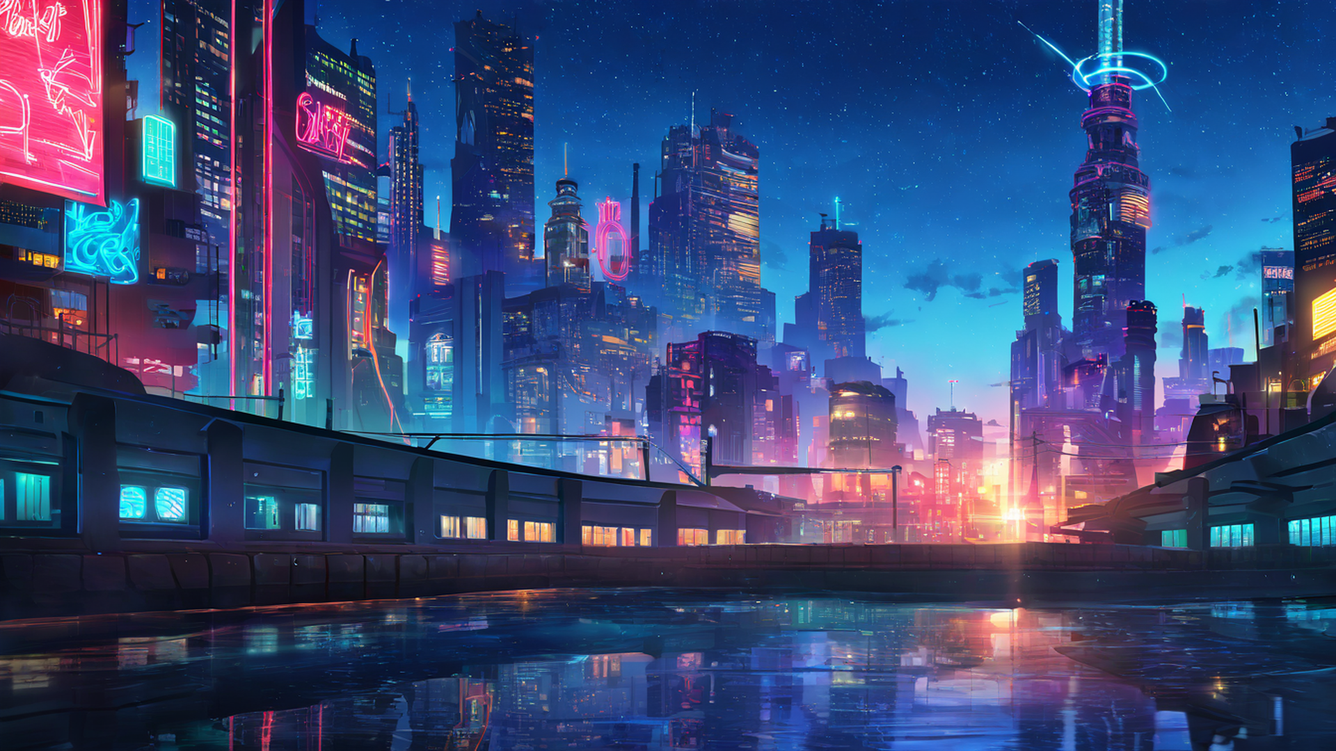 cyberpunk rooftop lofi wallpaper