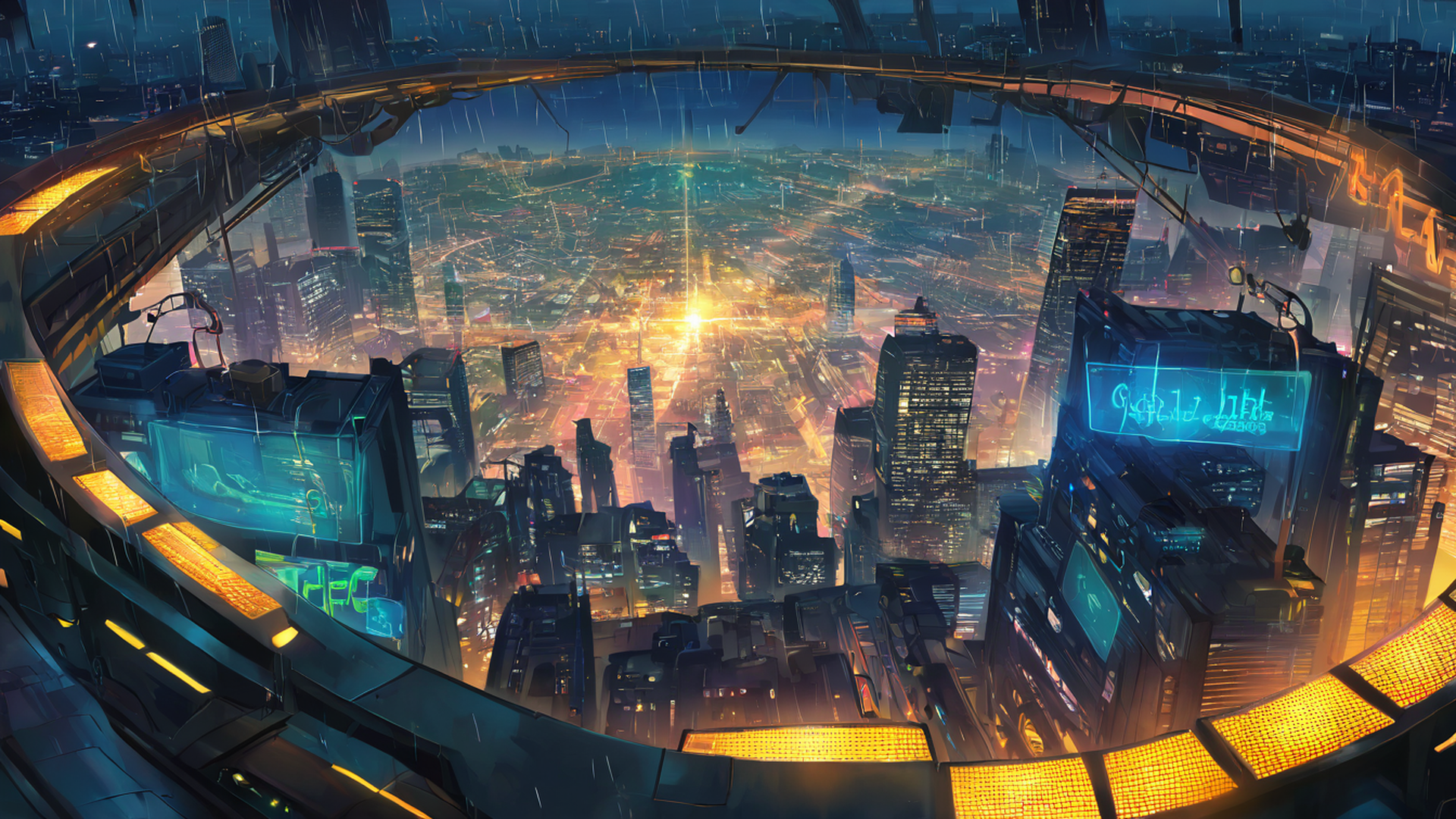 cyberpunk rooftop lofi wallpaper