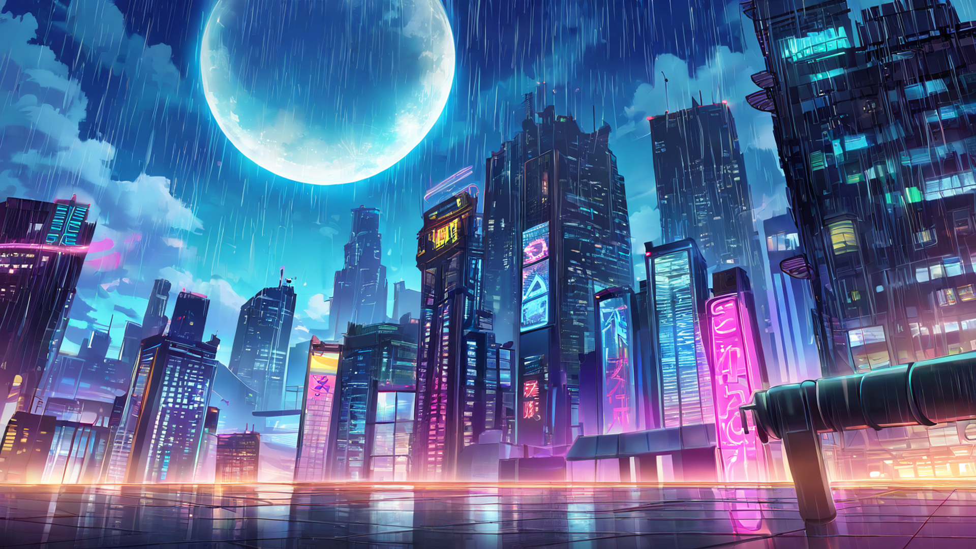 cyberpunk rooftop lofi wallpaper
