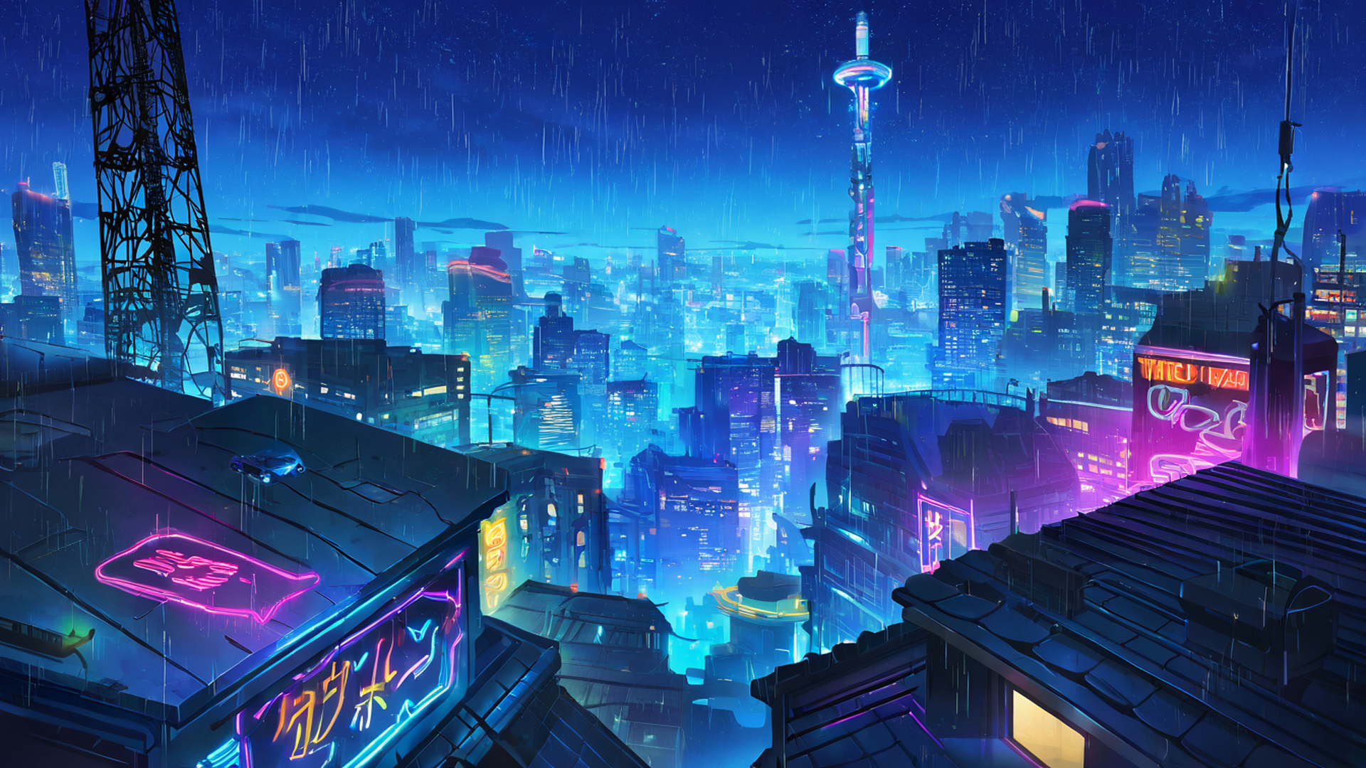 cyberpunk rooftop lofi wallpaper