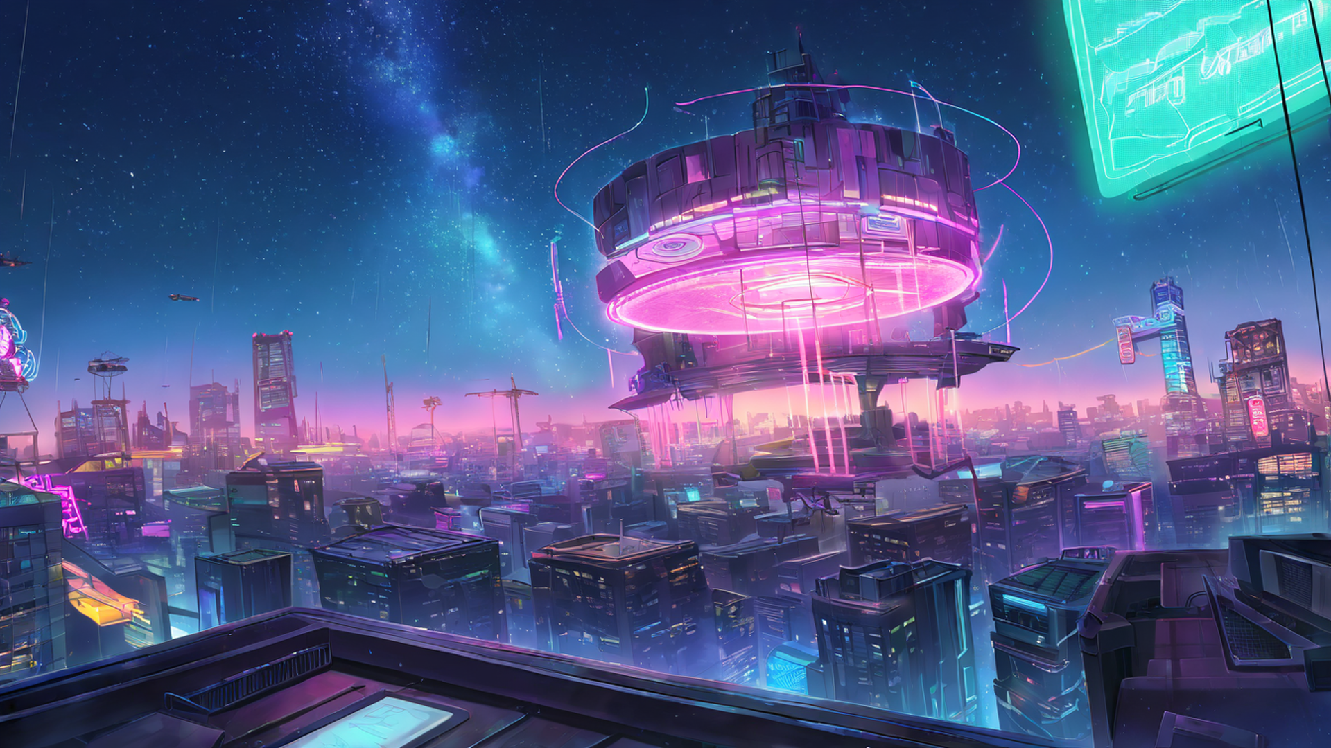 cyberpunk rooftop lofi wallpaper