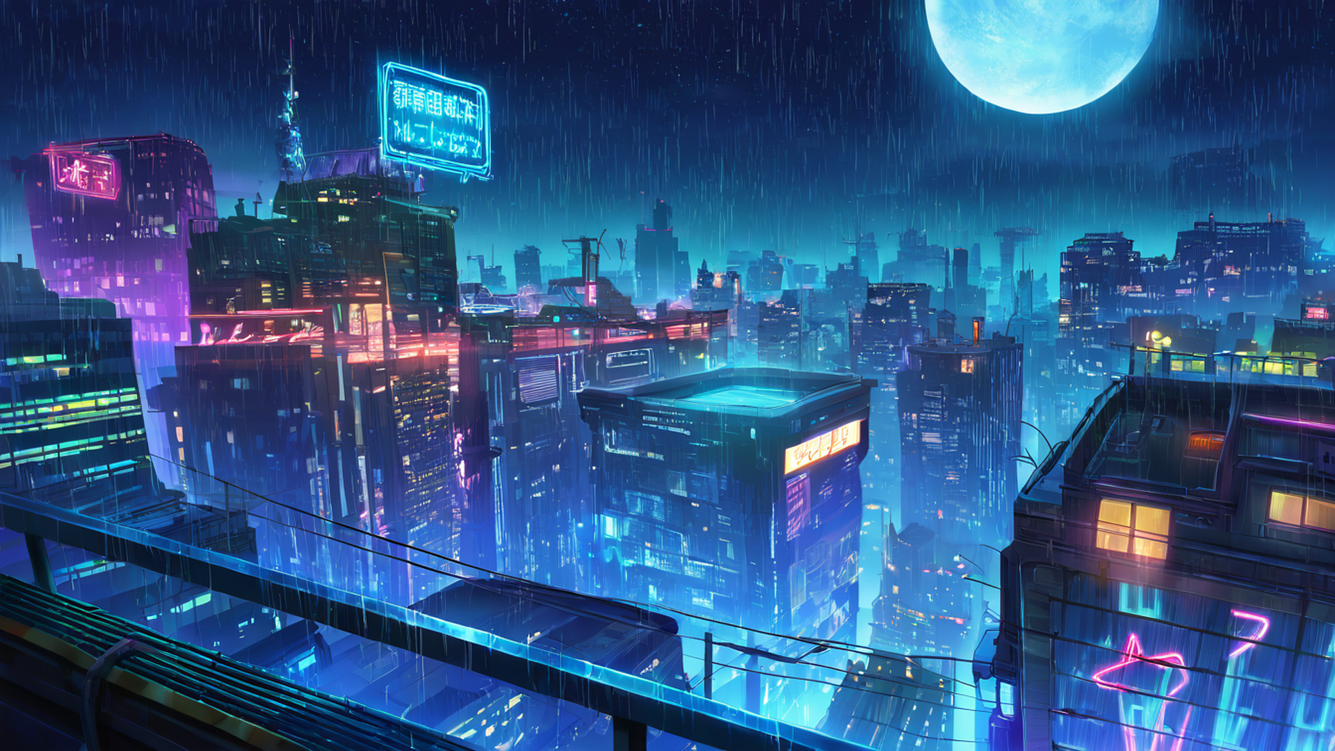 cyberpunk rooftop lofi wallpaper