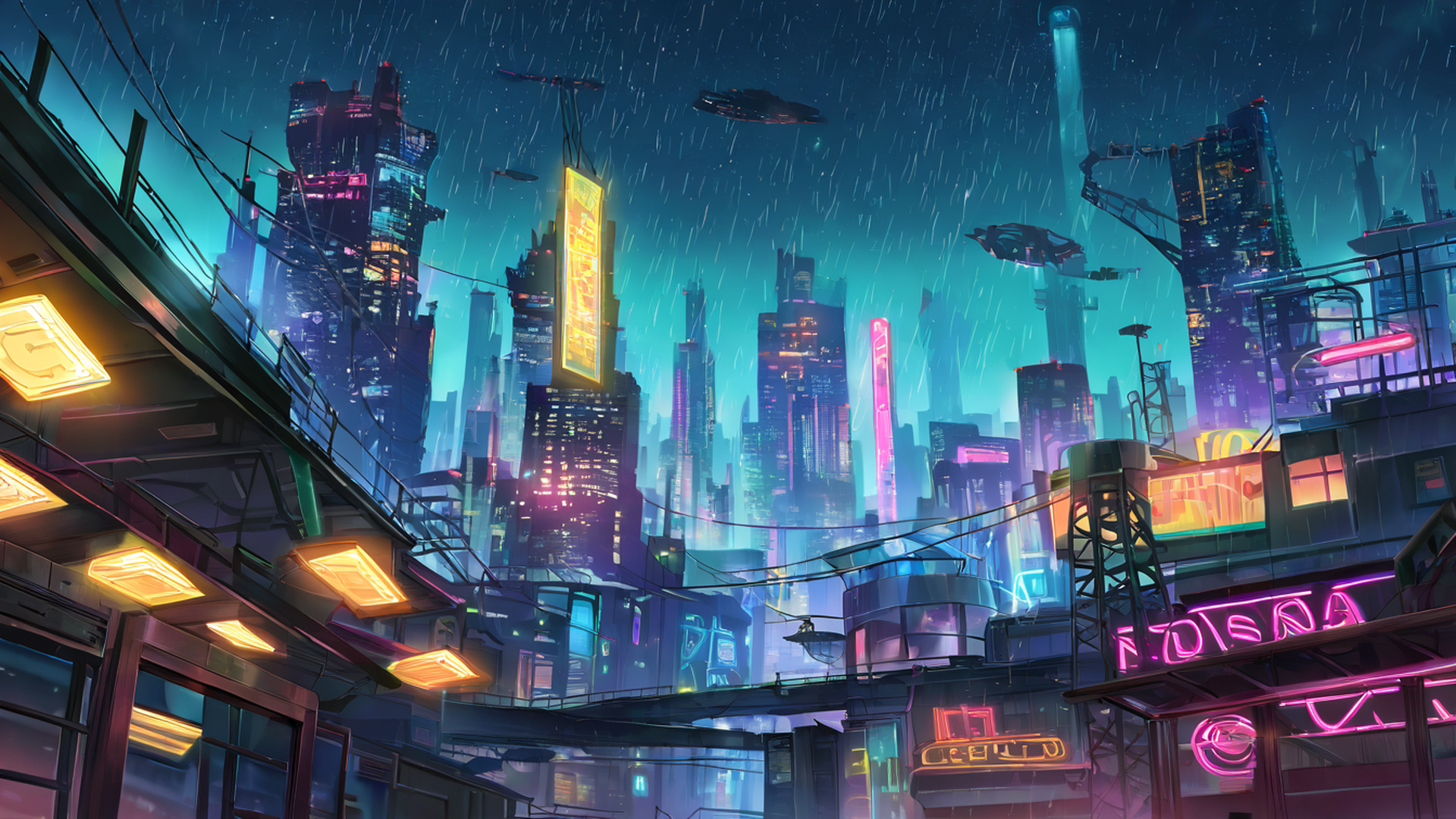 cyberpunk rooftop lofi wallpaper