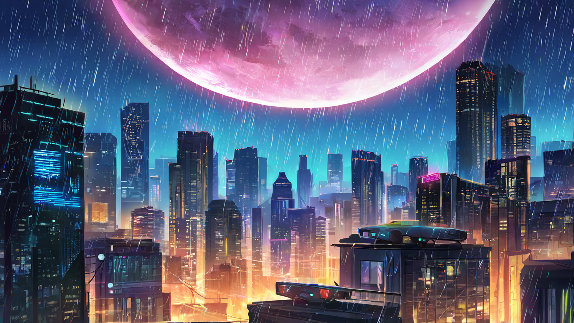 cyberpunk rooftop lofi wallpaper