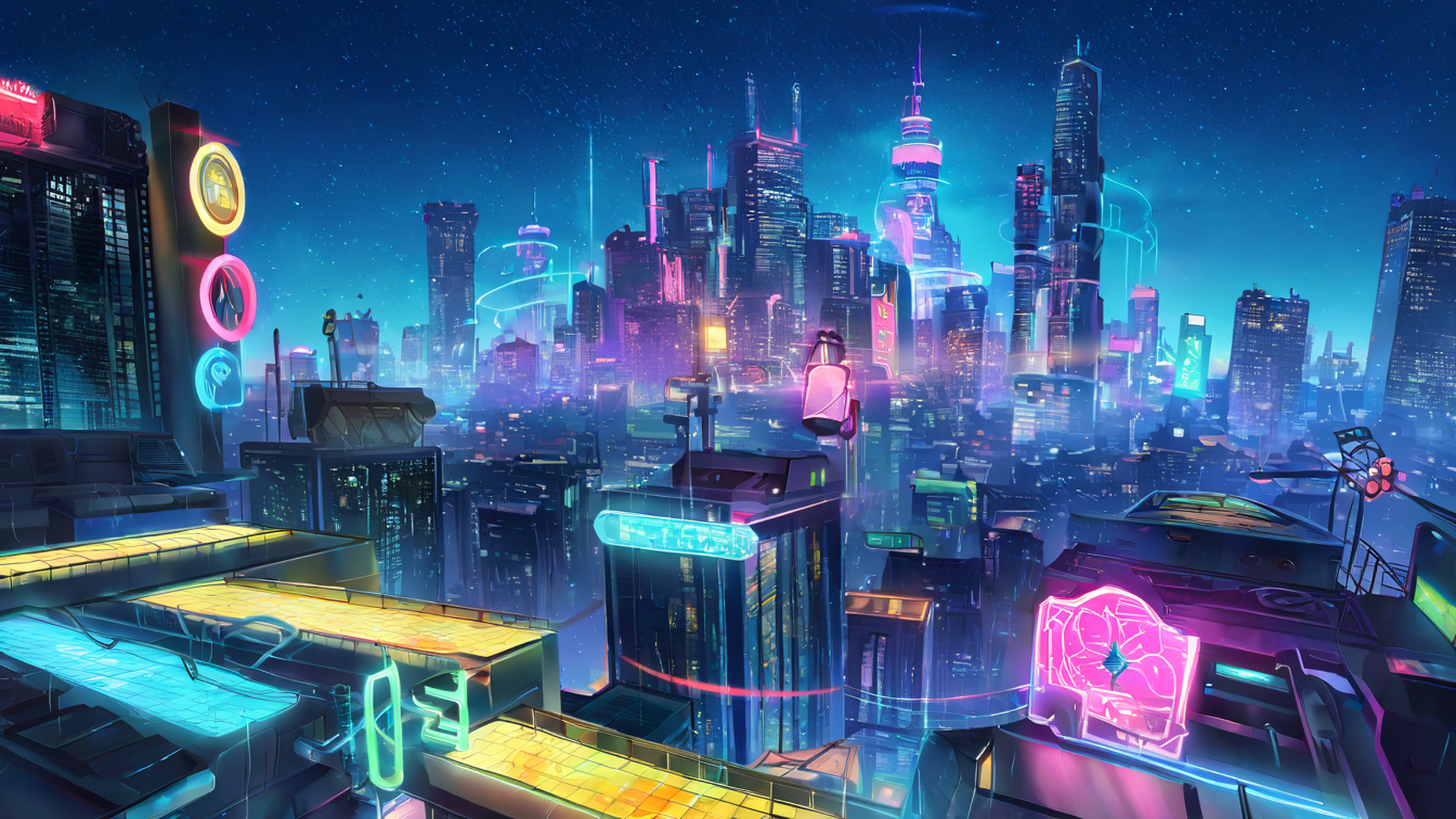 cyberpunk rooftop lofi wallpaper
