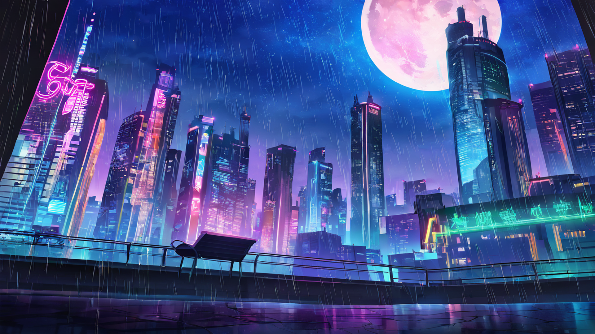 cyberpunk rooftop lofi wallpaper