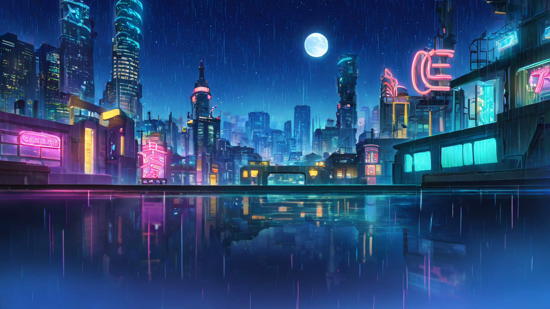 cyberpunk rooftop lofi wallpaper