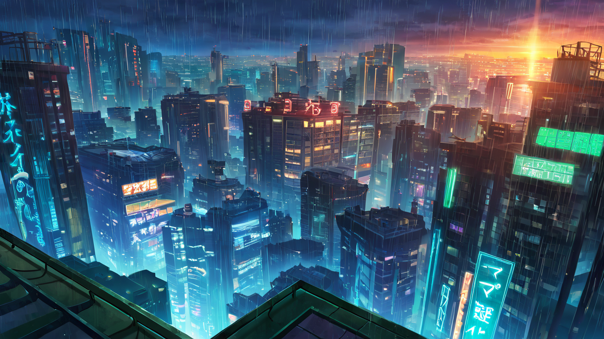 cyberpunk rooftop lofi wallpaper