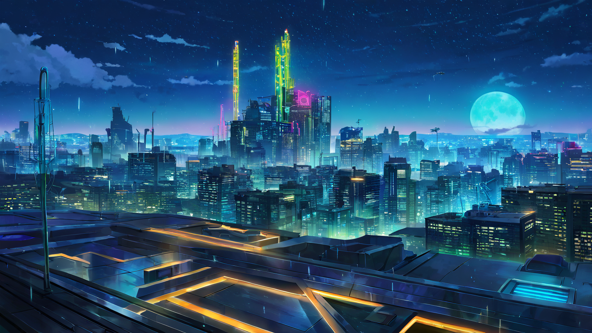cyberpunk rooftop lofi wallpaper
