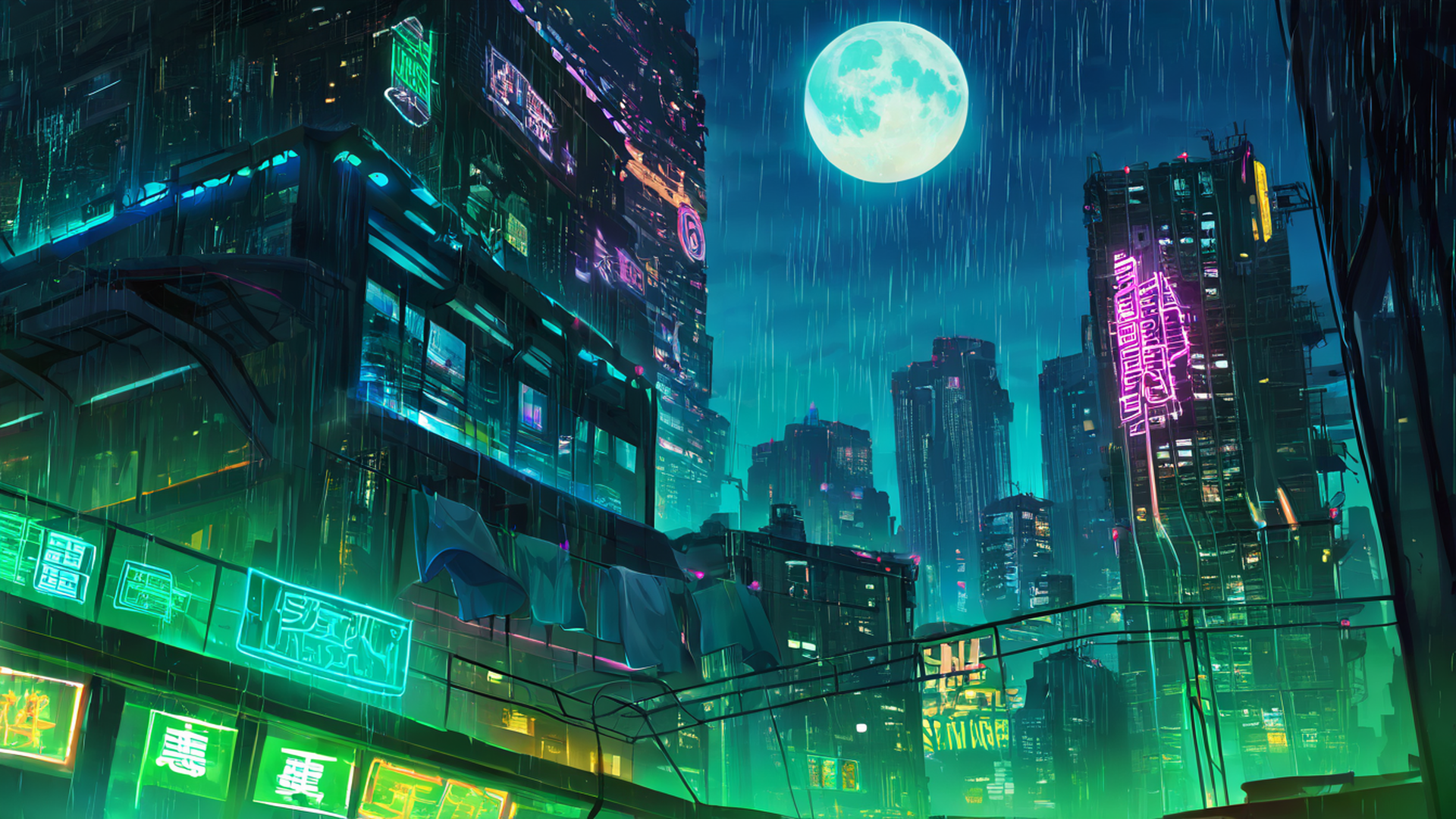 cyberpunk rooftop lofi wallpaper