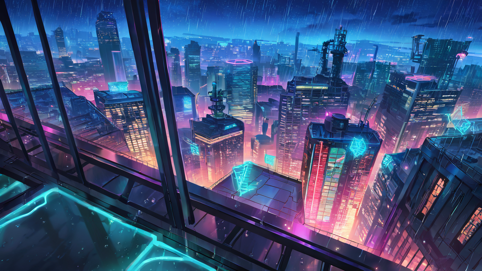 cyberpunk rooftop lofi wallpaper