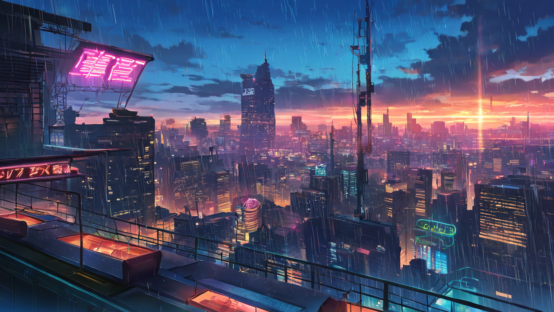 cyberpunk rooftop lofi wallpaper