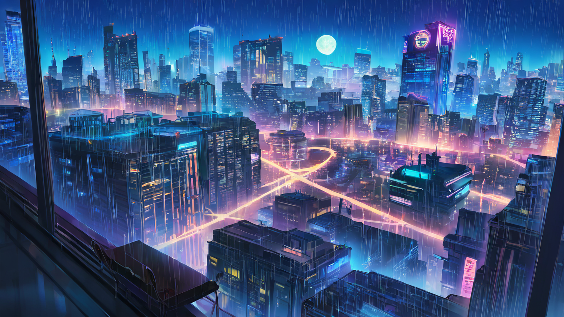 cyberpunk rooftop lofi wallpaper