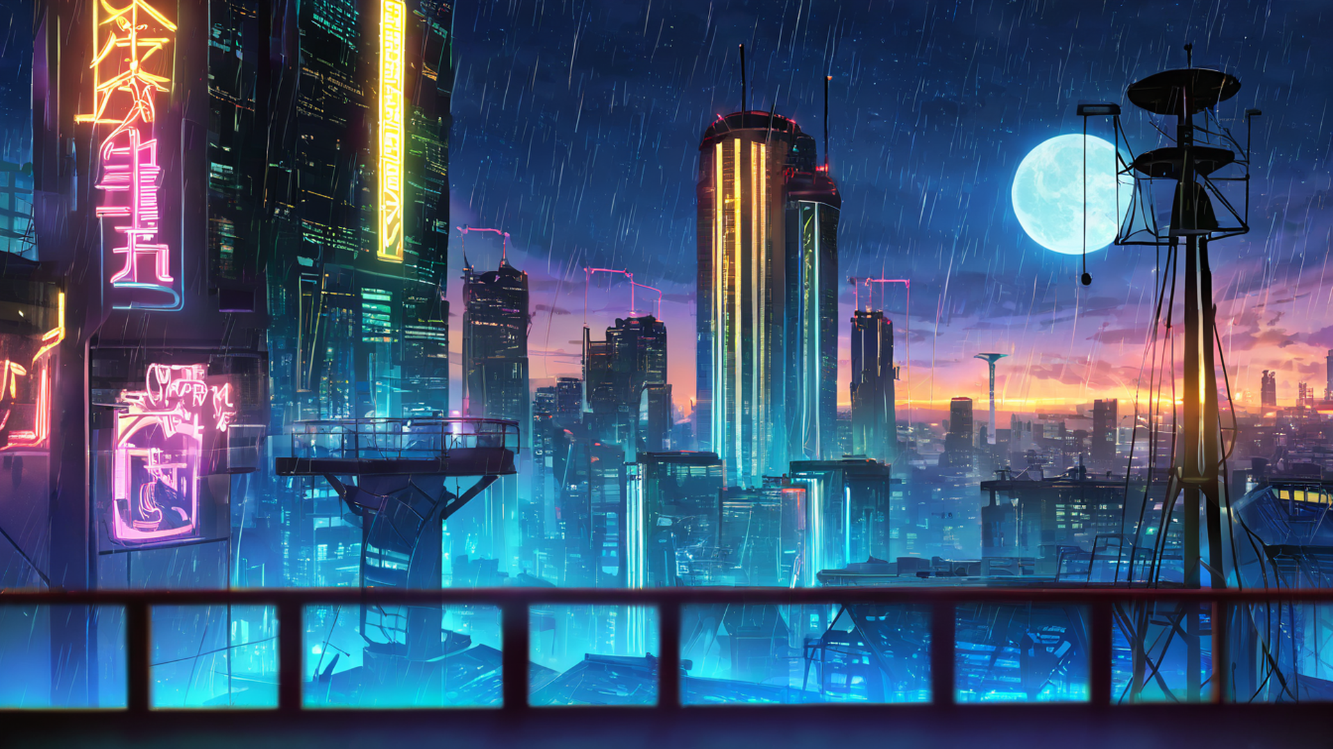 cyberpunk rooftop lofi wallpaper
