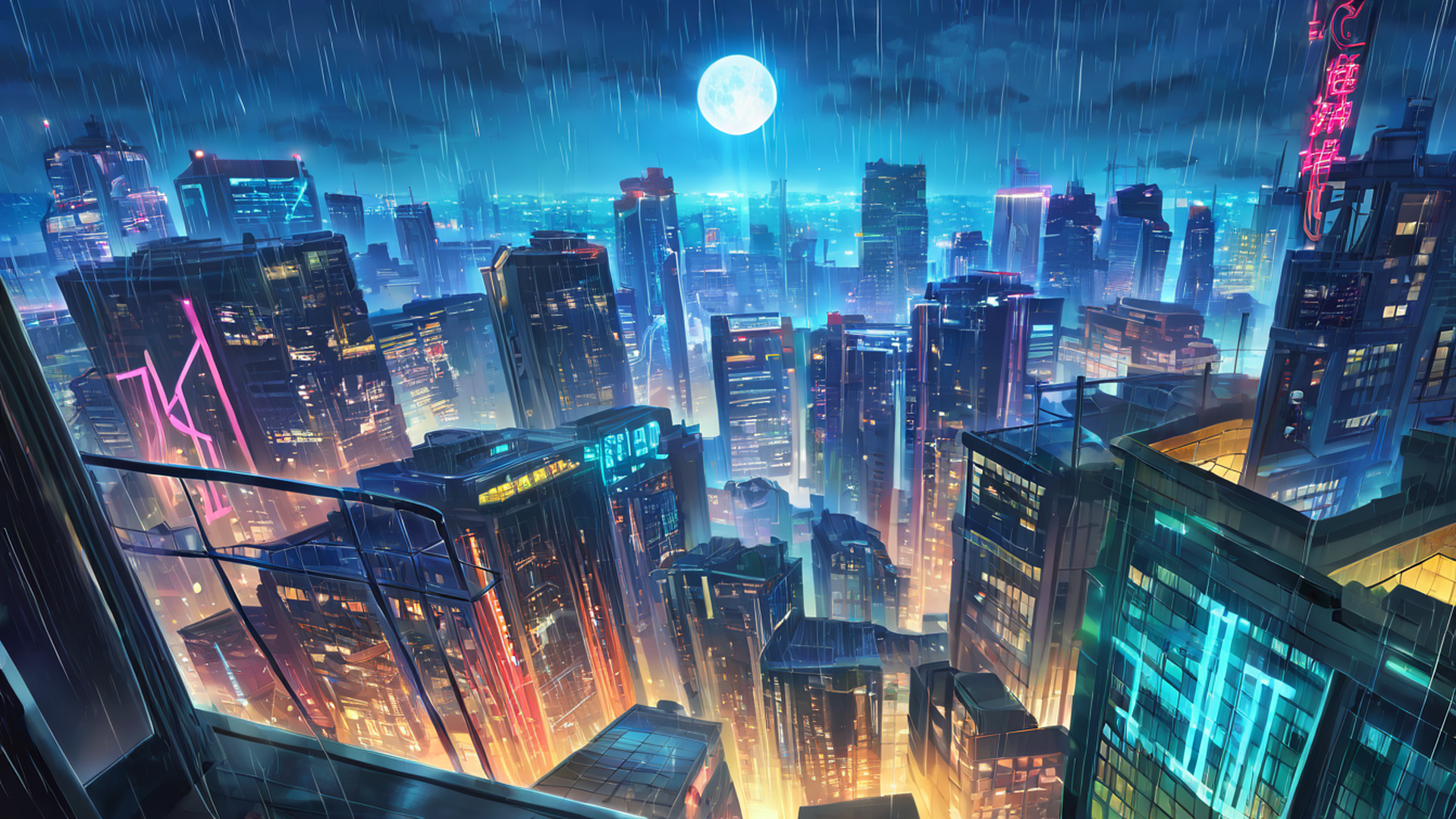 cyberpunk rooftop lofi wallpaper