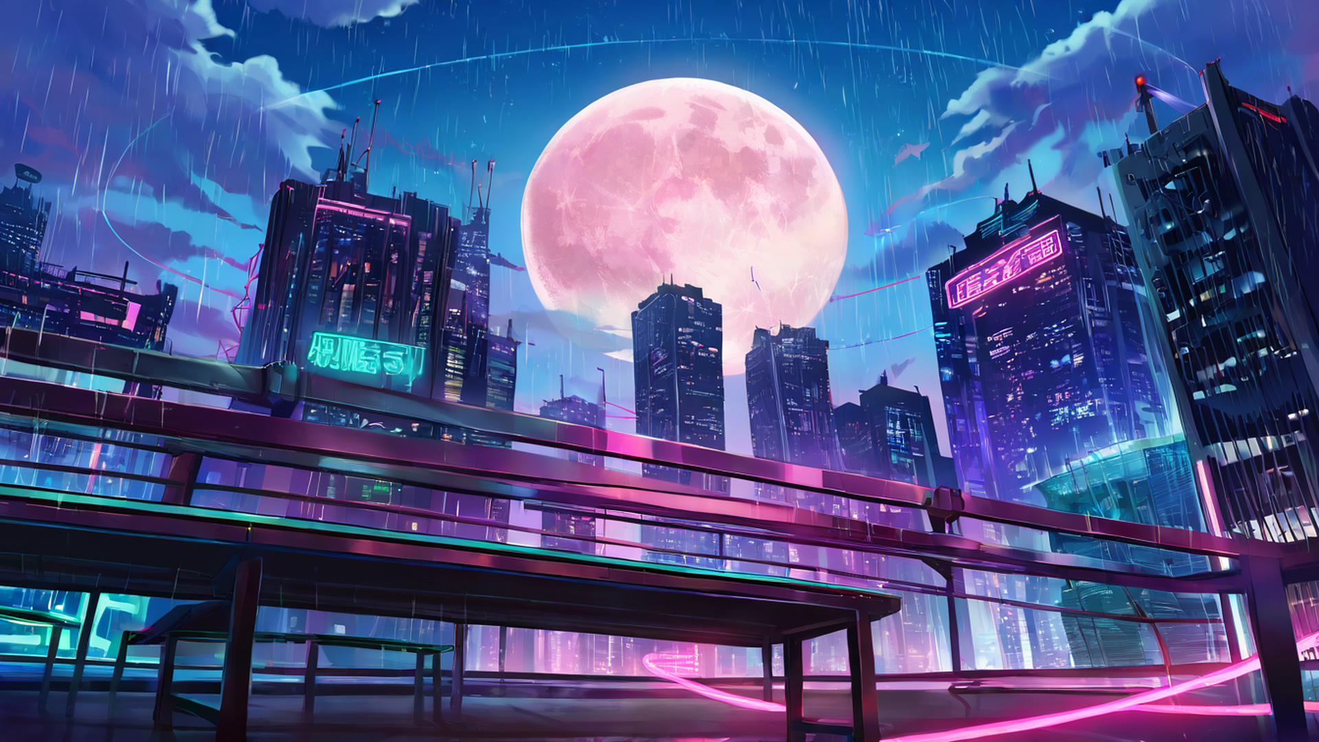 cyberpunk rooftop lofi wallpaper