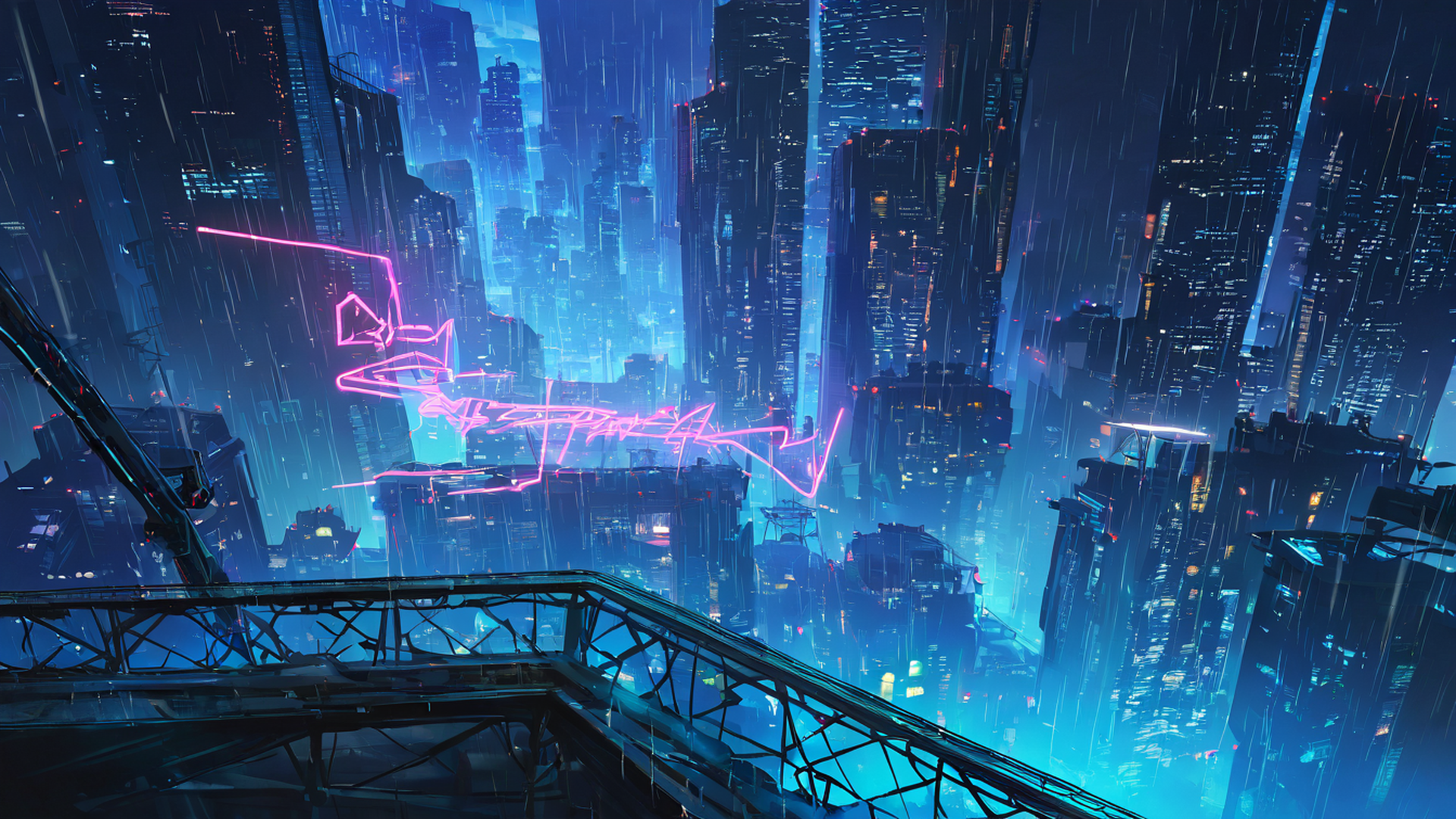 cyberpunk rooftop lofi wallpaper