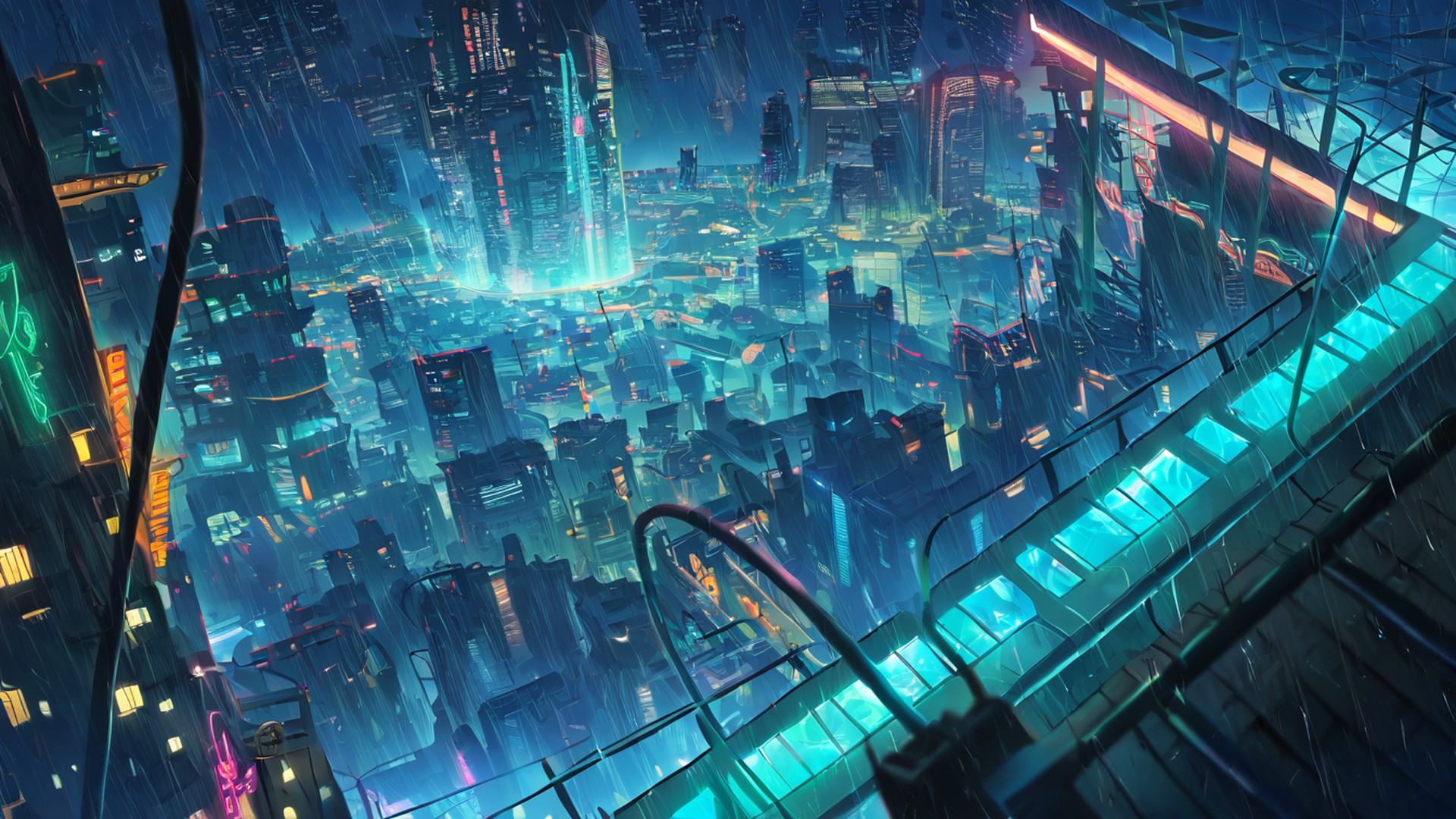 cyberpunk rooftop lofi wallpaper