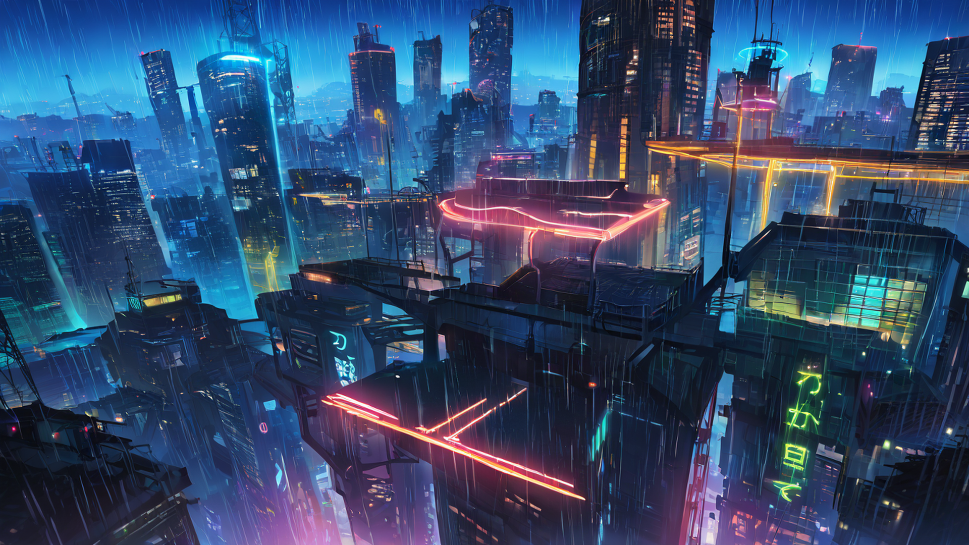 cyberpunk rooftop lofi wallpaper