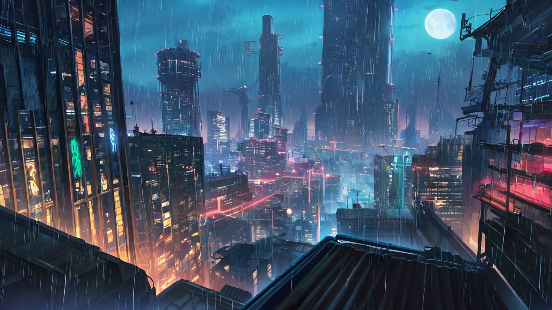 cyberpunk rooftop lofi wallpaper